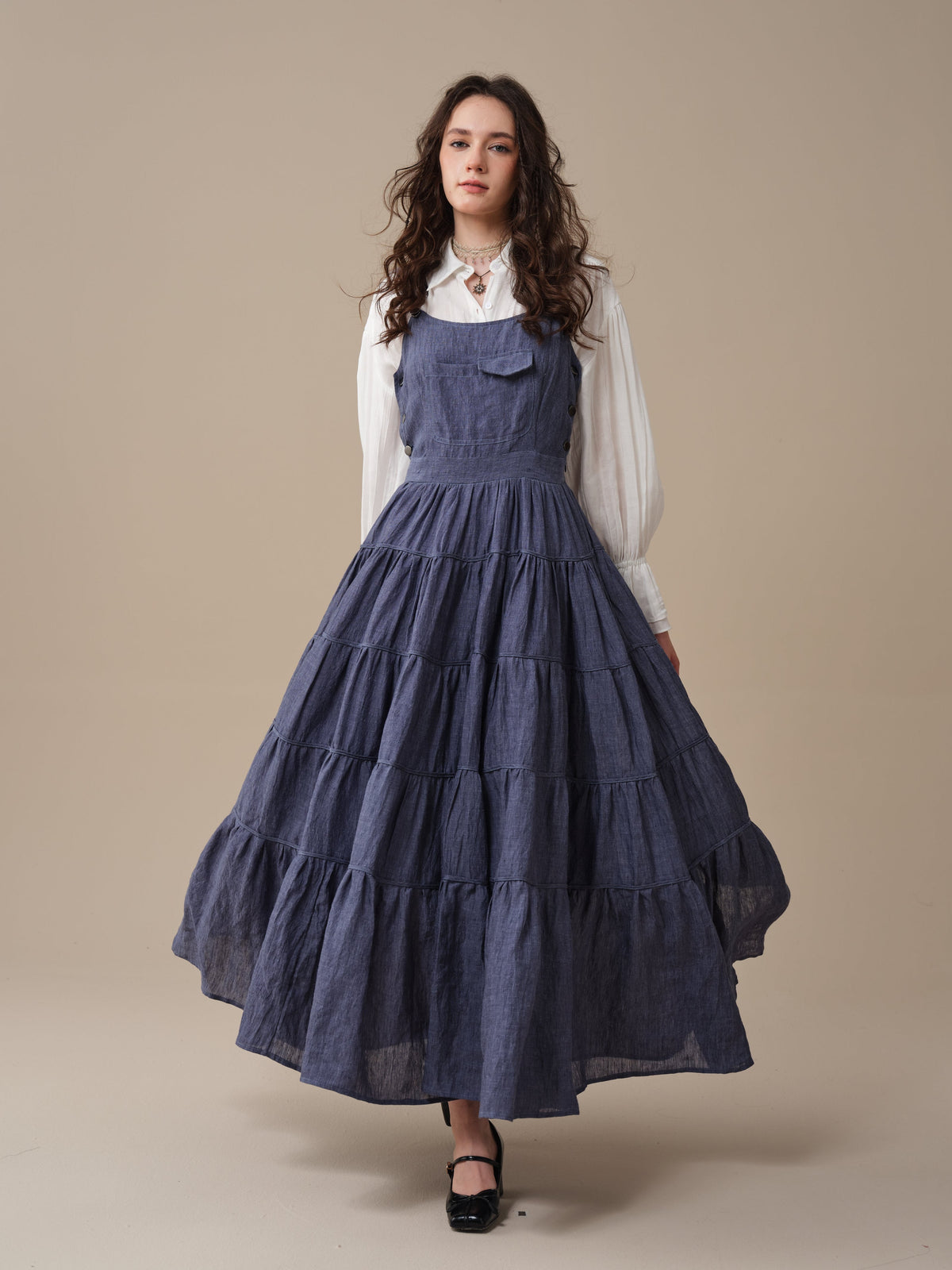 Heather 12 | Linen Apron Maxi Dress
