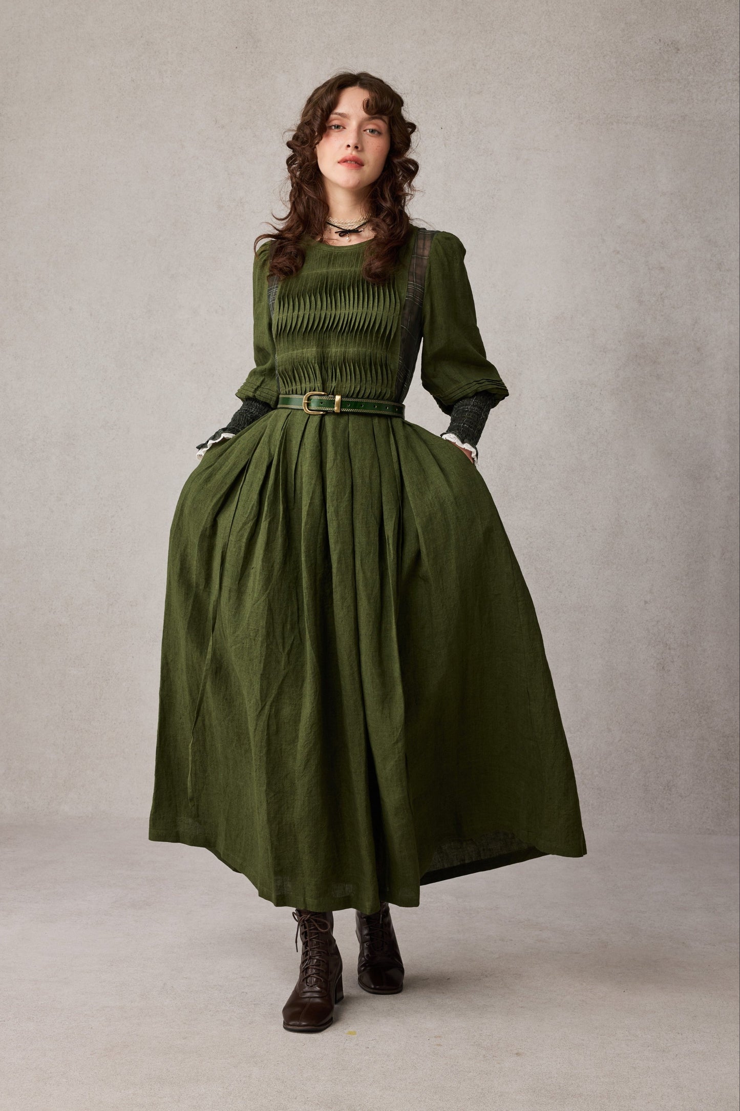 Eliana 15 | Pintucked Patchwork Linen Dress