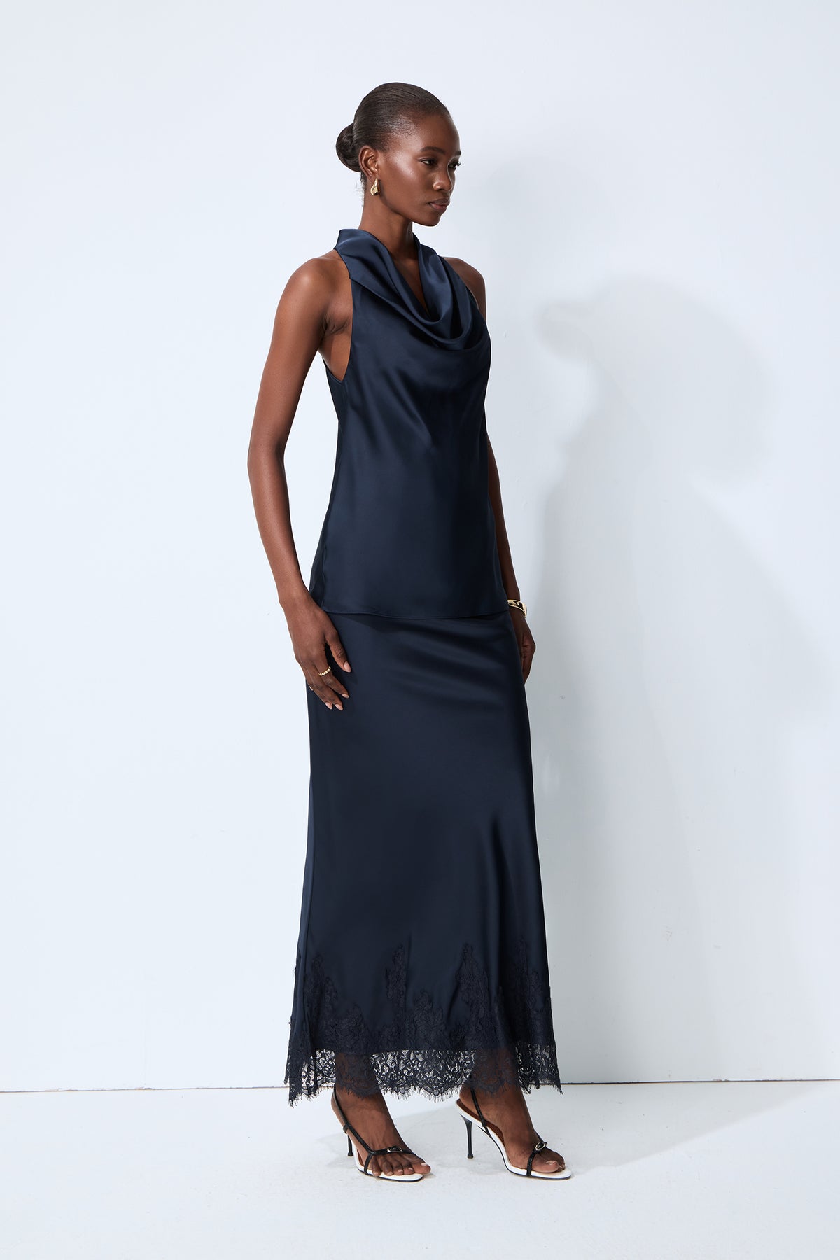 Soft Elegance Blue Sleeveless Cowl Neck Top