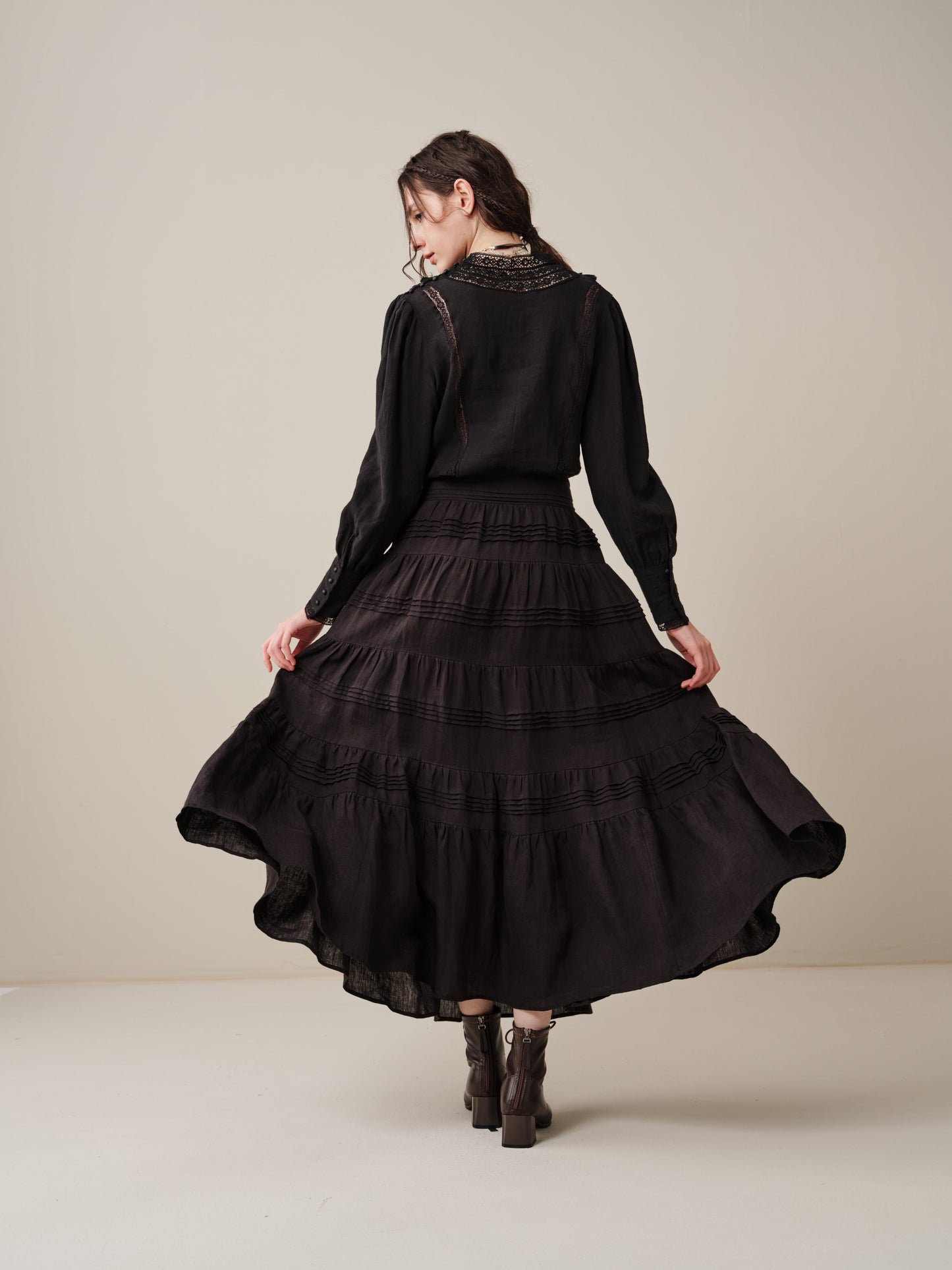 Alice 12 |  Pintuck Linen Maxi Skirt