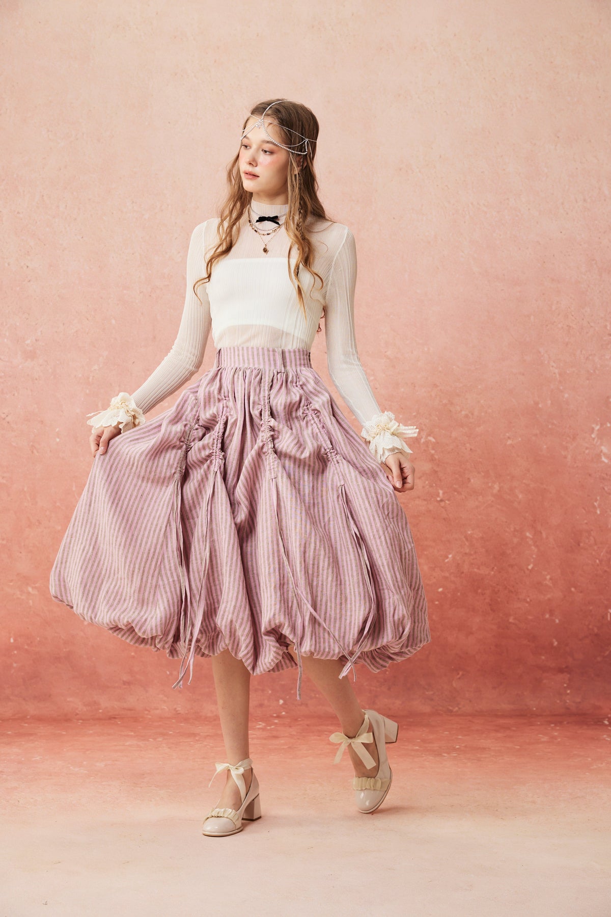 Camellia Bubble 22 | Drawstring Bubble Linen Skirt