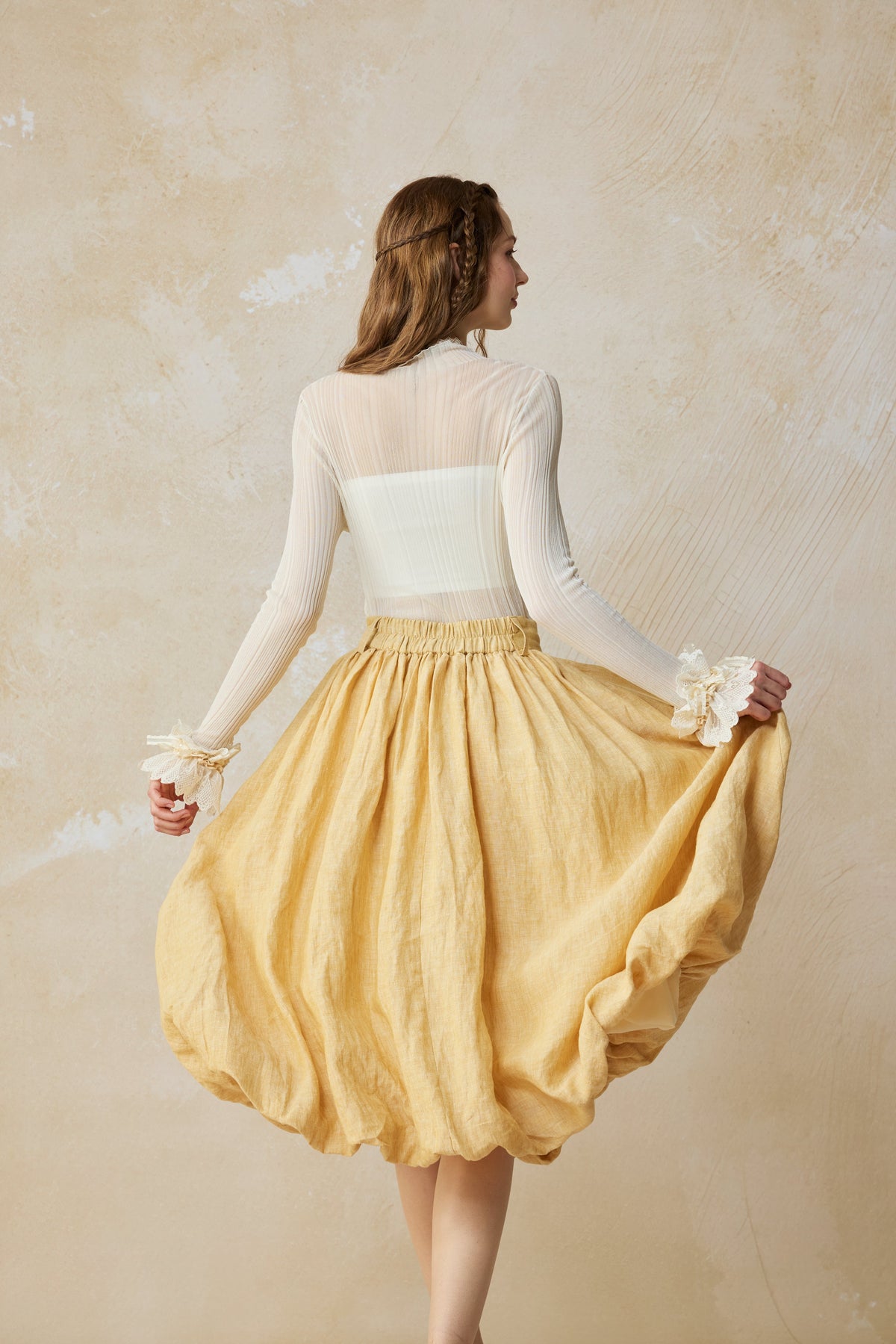Camellia Bubble 22 | Drawstring Bubble Linen Skirt