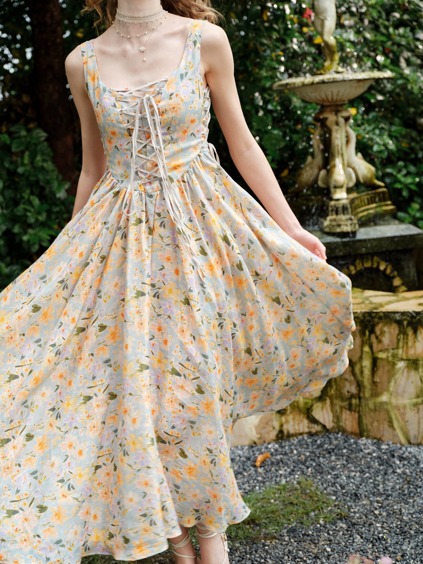 Adelia 17 | lace up daisy linen dress
