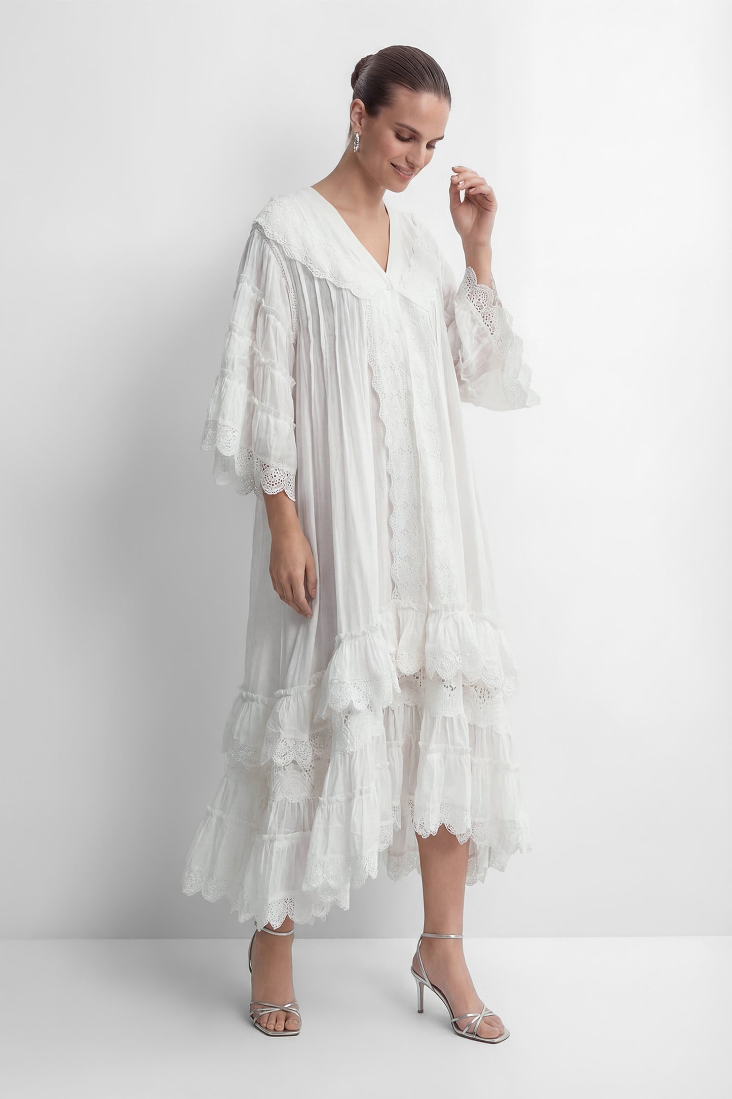 Own Your Power White V-Neck Ruffled Sleeve Maxi Dress