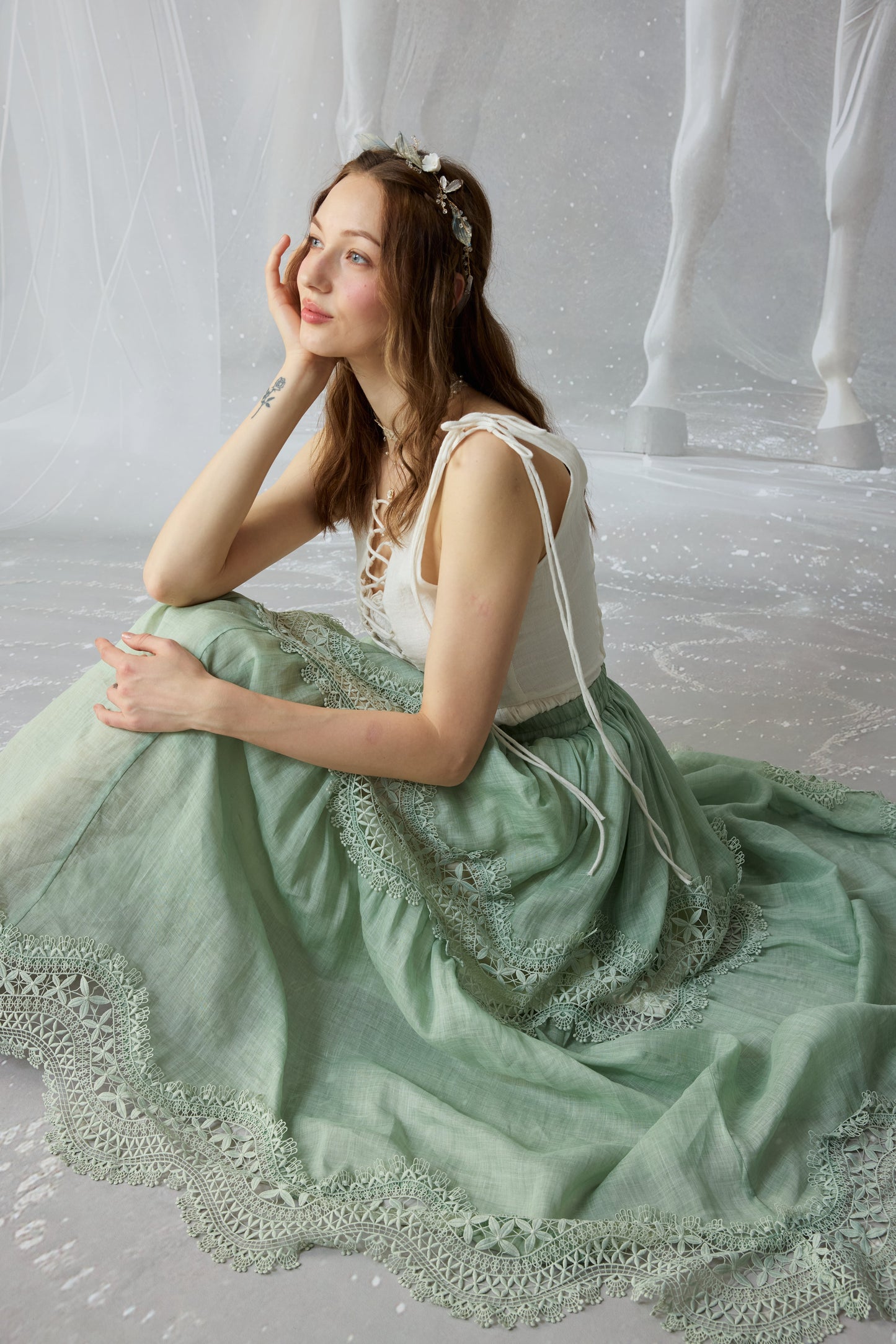 Moonstone 22 |Lace linen Maxi skirt