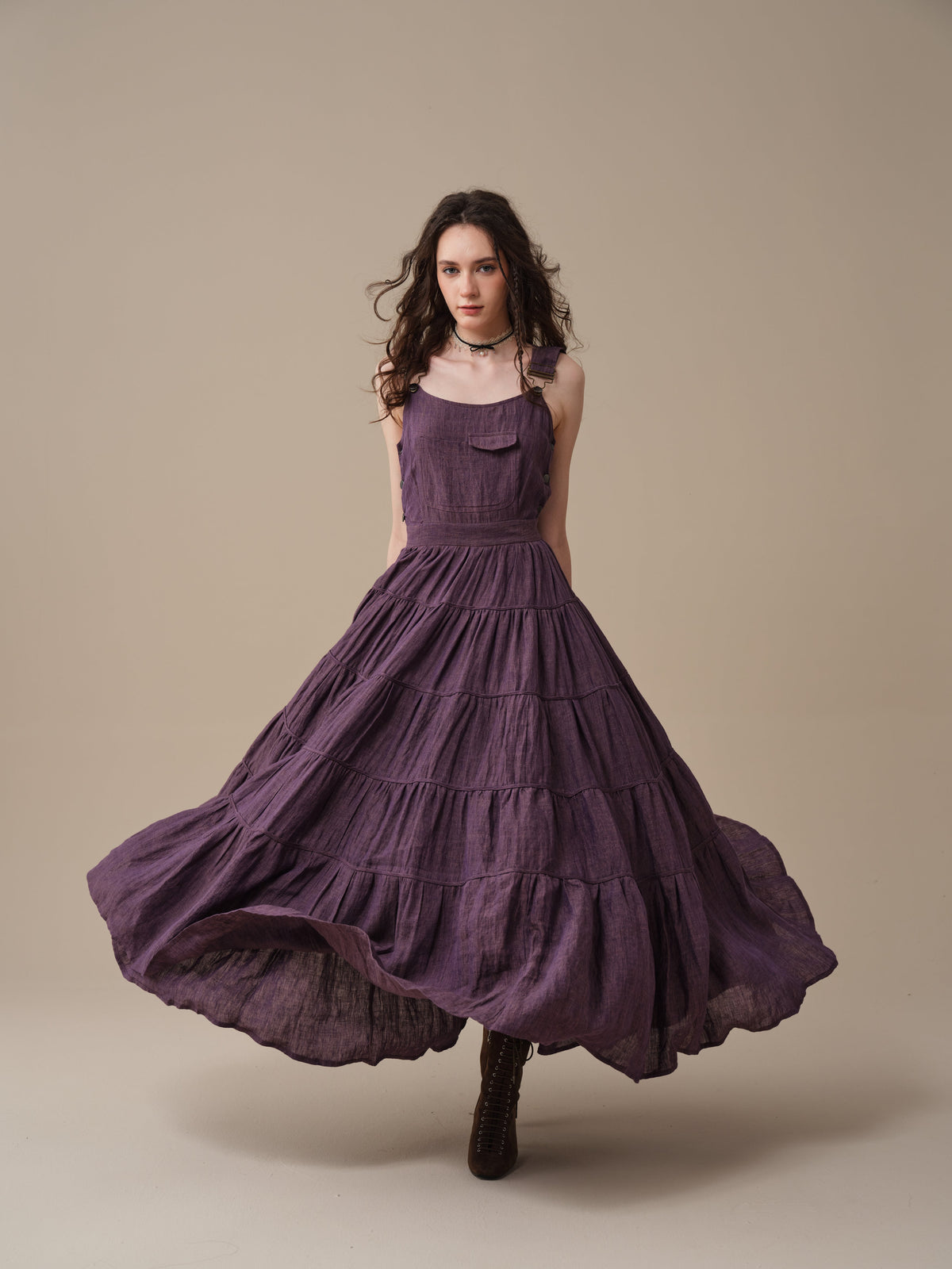 Heather 12 | Linen Apron Maxi Dress