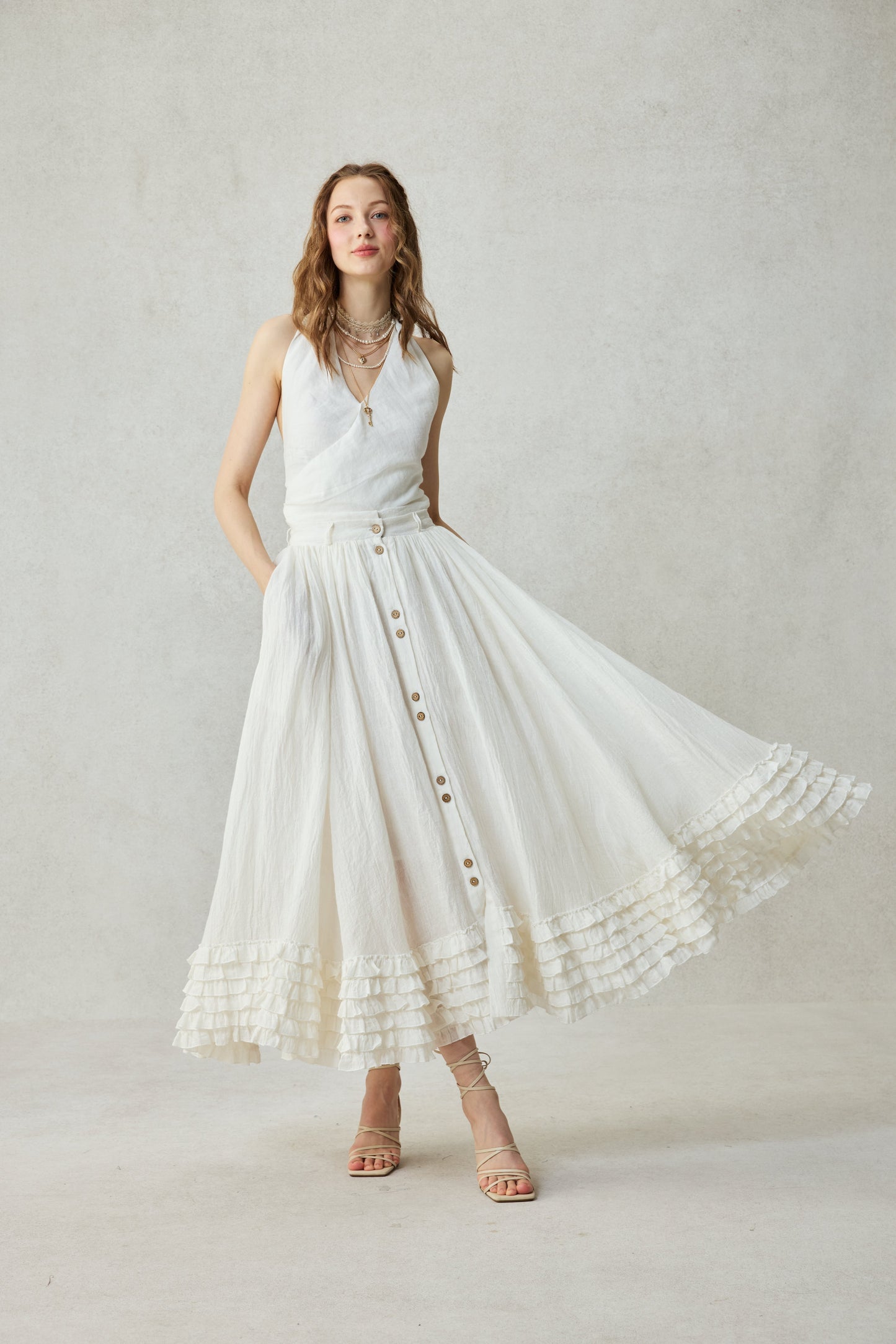 Dorothy 27 | Ruffled maxi linen skirt
