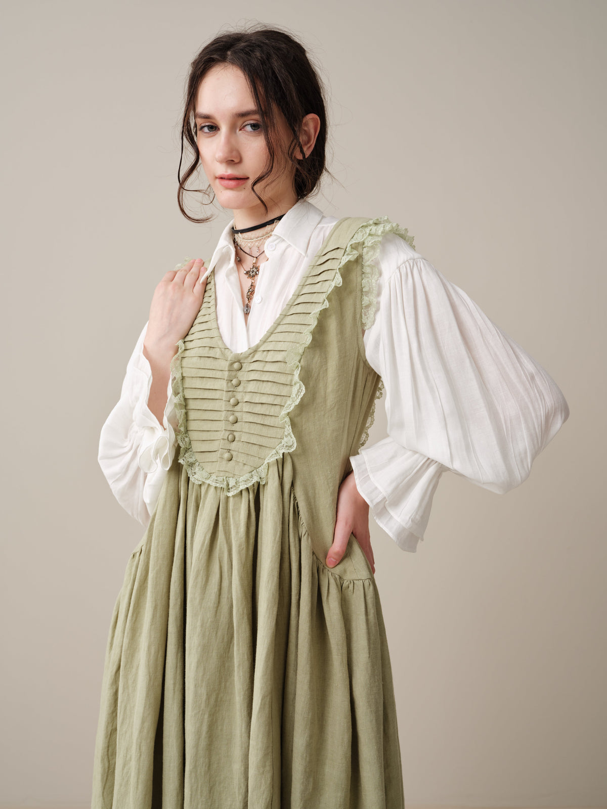 Edith 14 | Pleated Corset Linen Dress