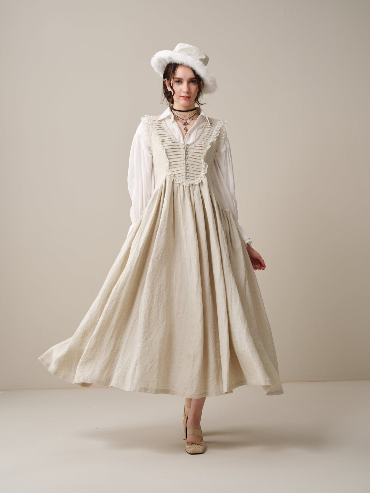 Edith 14 | Pleated Corset Linen Dress