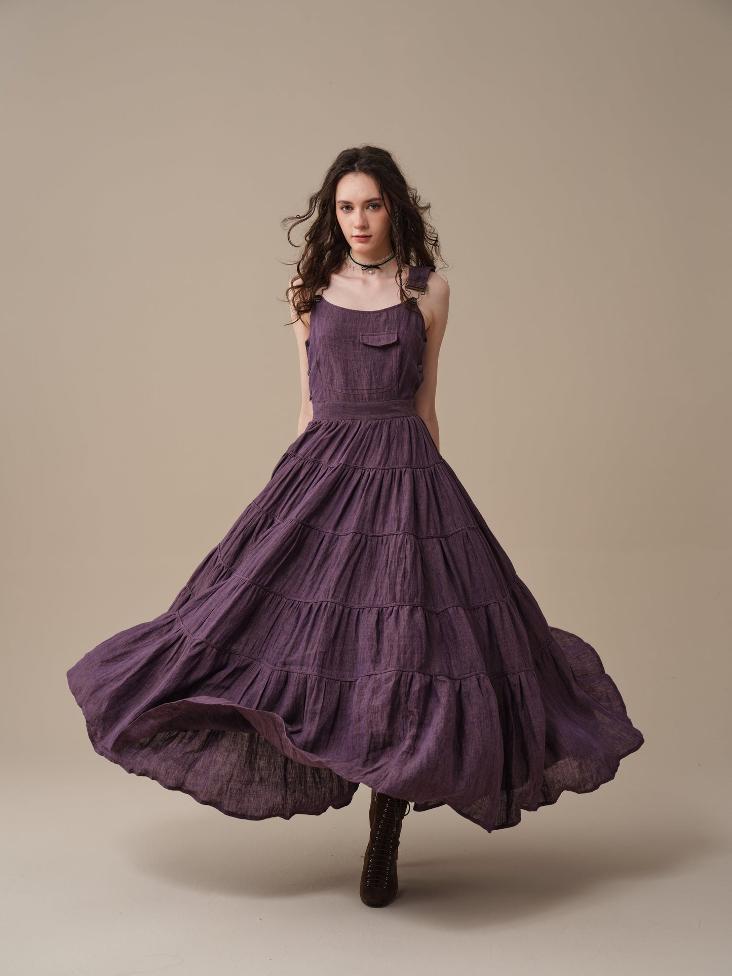 Heather 12 | Linen Apron Maxi Dress