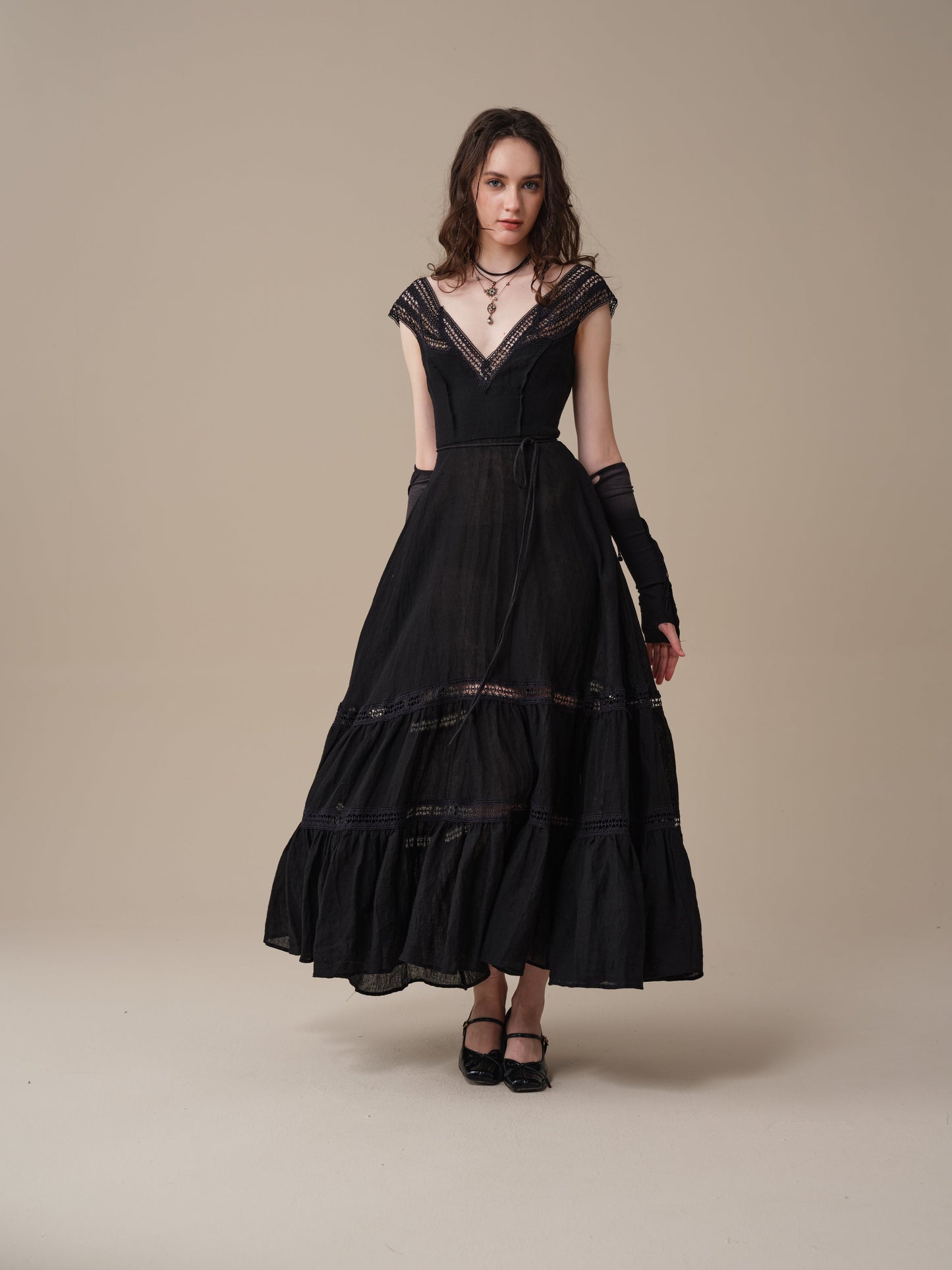 Cherry Tree 25 | Lace Linen flared dress