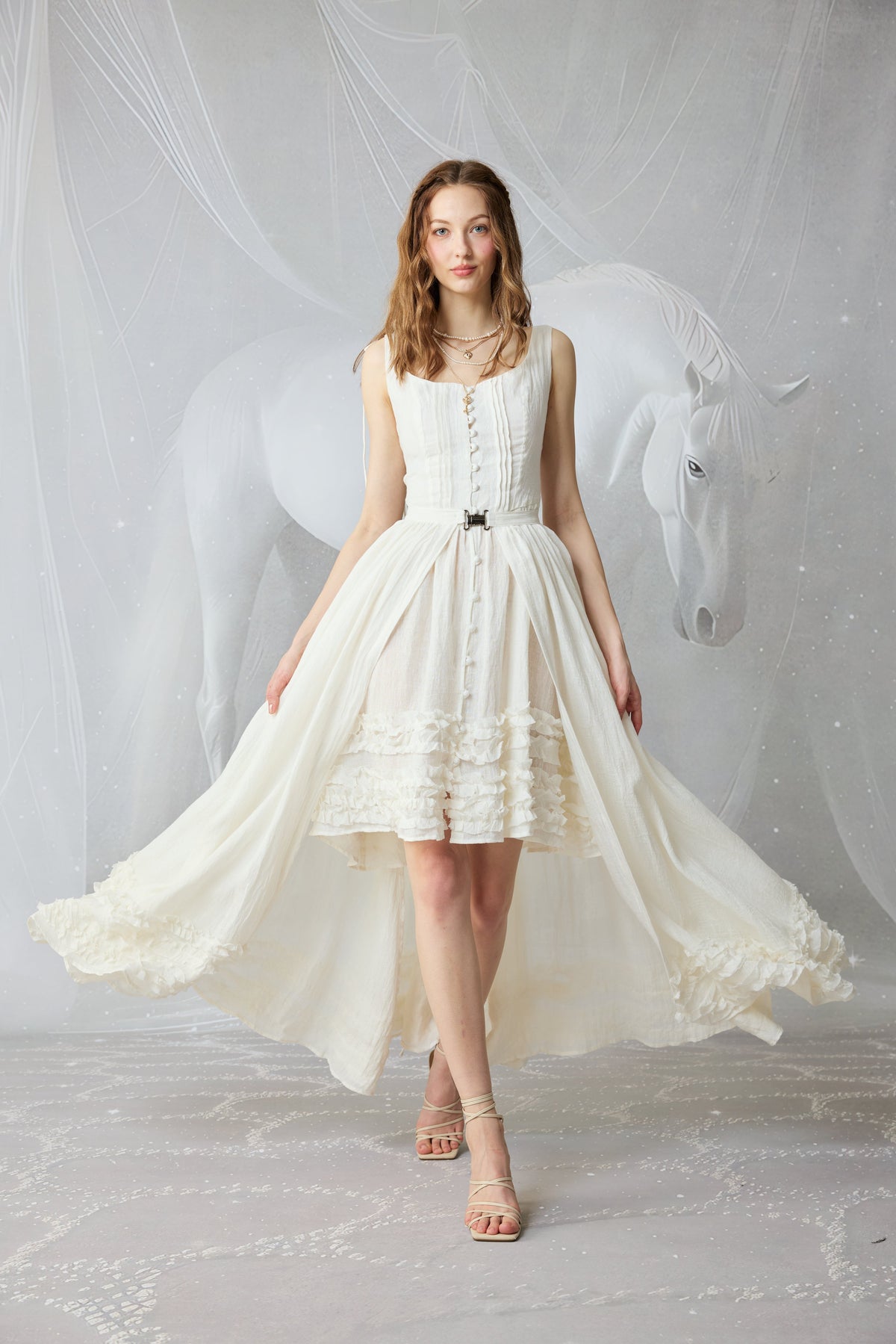 Wearable Poetry 17 | Ruffled linen dress & skirt （2 pieces)