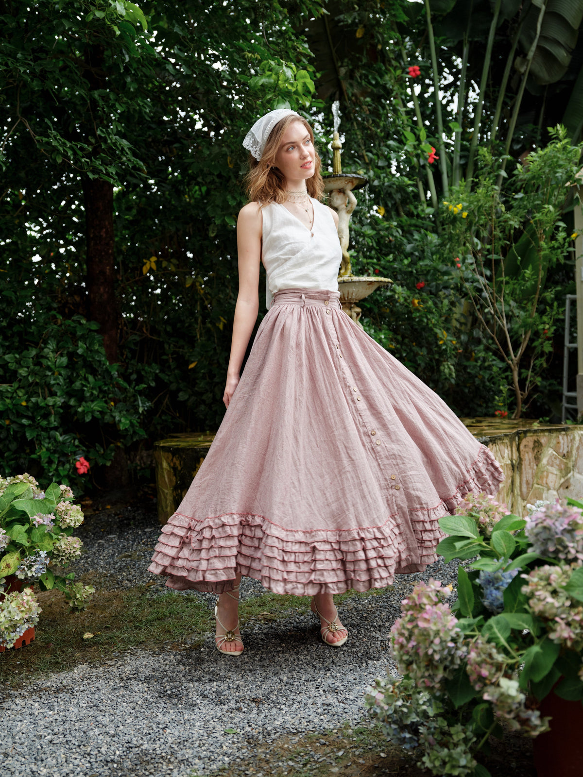 Dorothy 27 | Ruffled maxi linen skirt