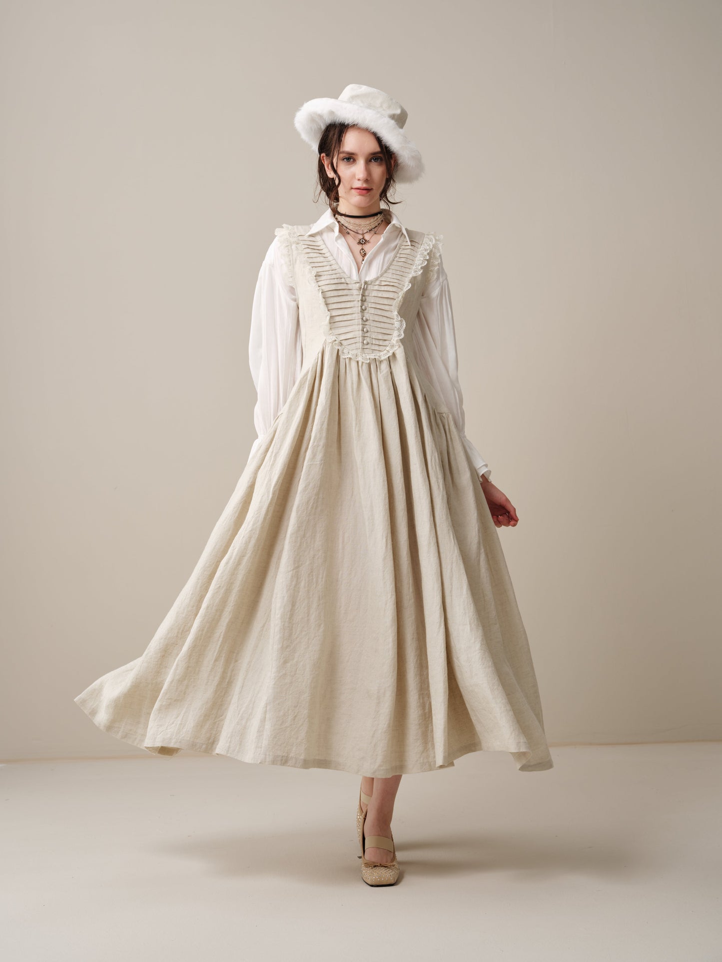 Edith 14 | Pleated Corset Linen Dress