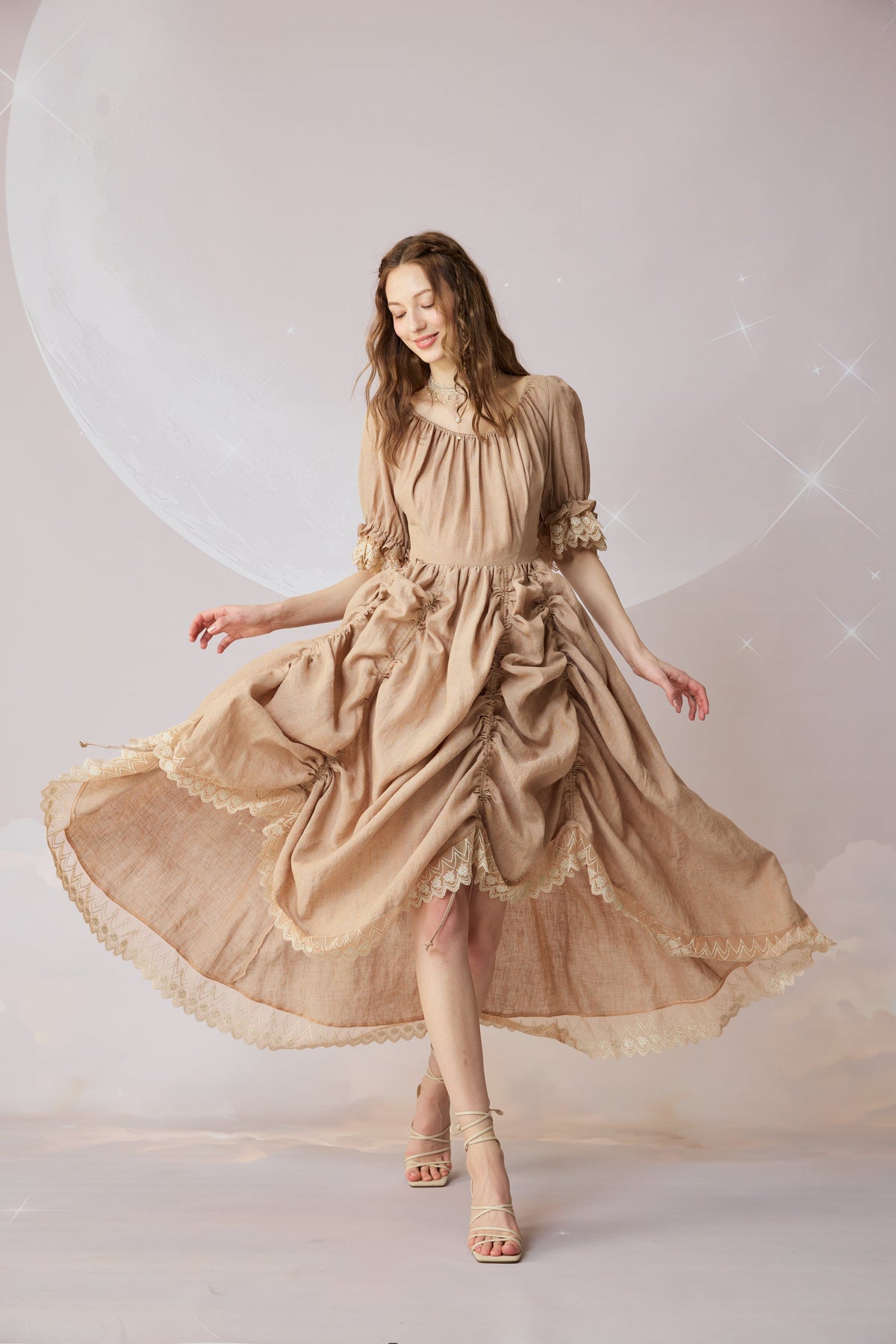 Elowen 27 | Lace Linen dress gown ( 2 way to wear )