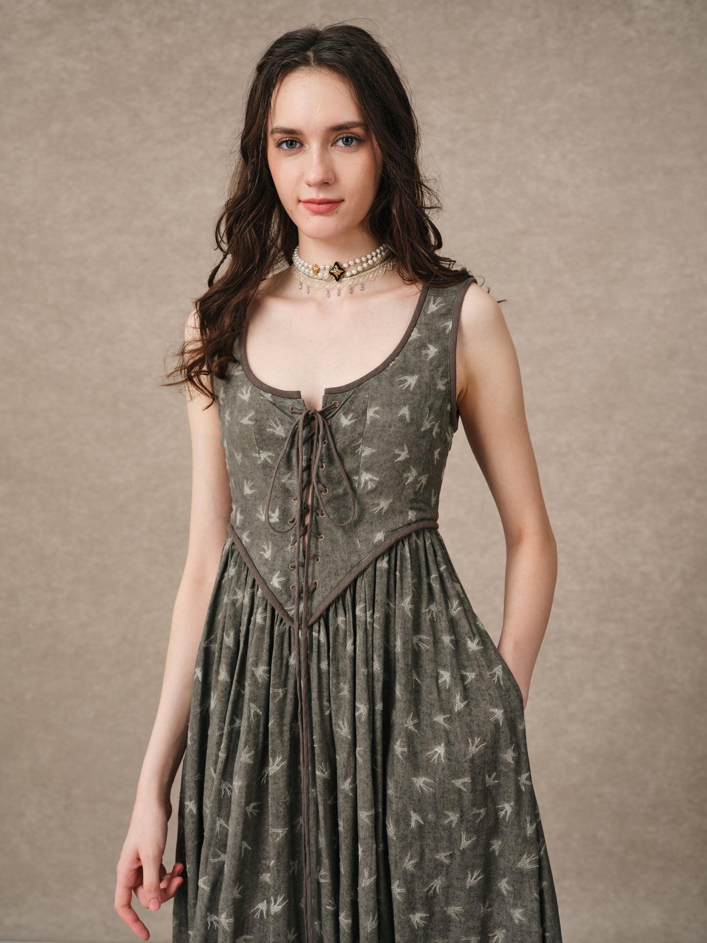 Anis 23 | Lace-up Jacquard Linen Corset Dress