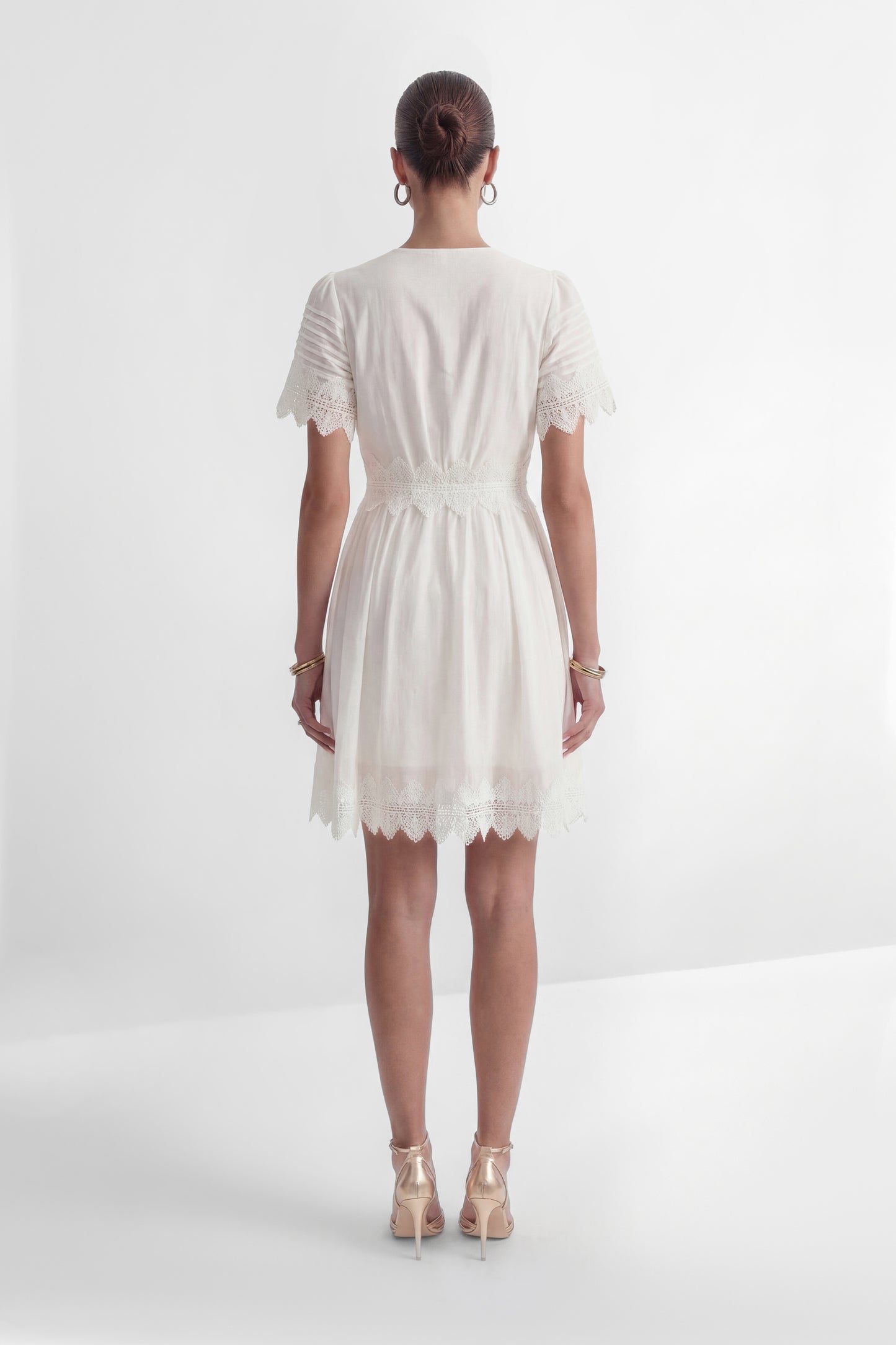 City Of Angels White Lace Embellished Short Sleeve Mini Dress