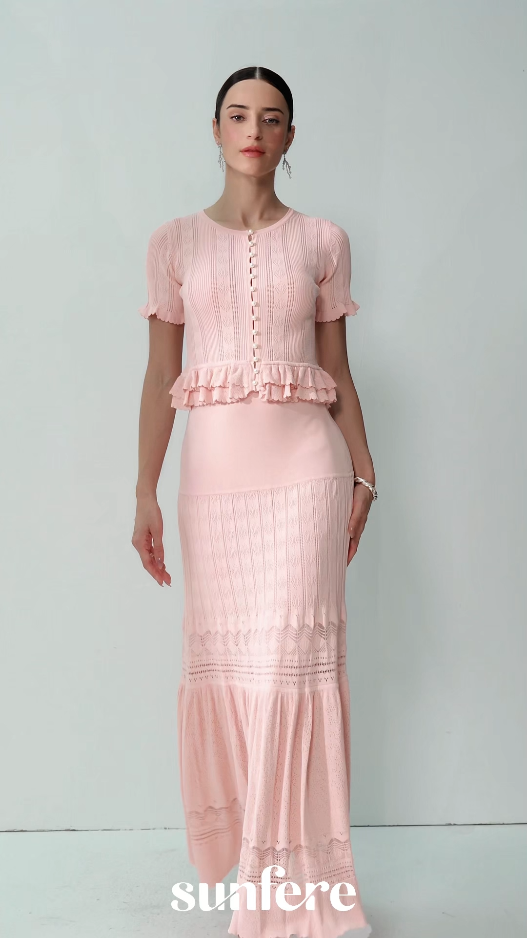 Sweetly Poised Pink Peplum Ruffle Knit Top & Skirt Set
