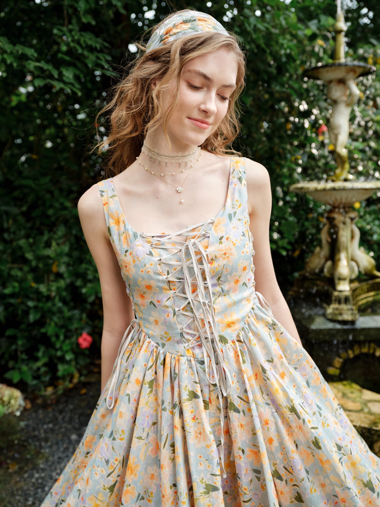 Adelia 17 | lace up daisy linen dress