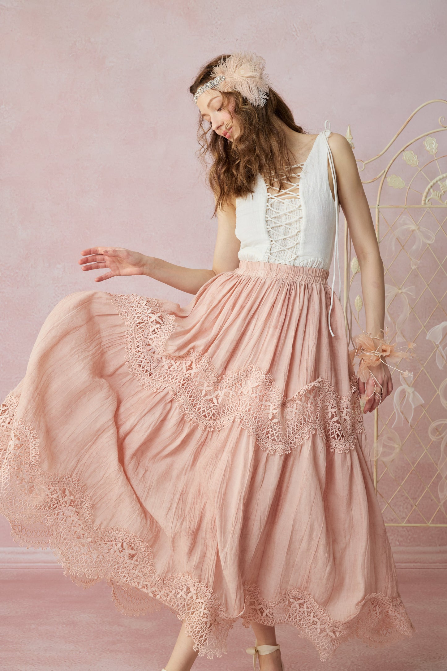 Moonstone 22 |Lace linen Maxi skirt