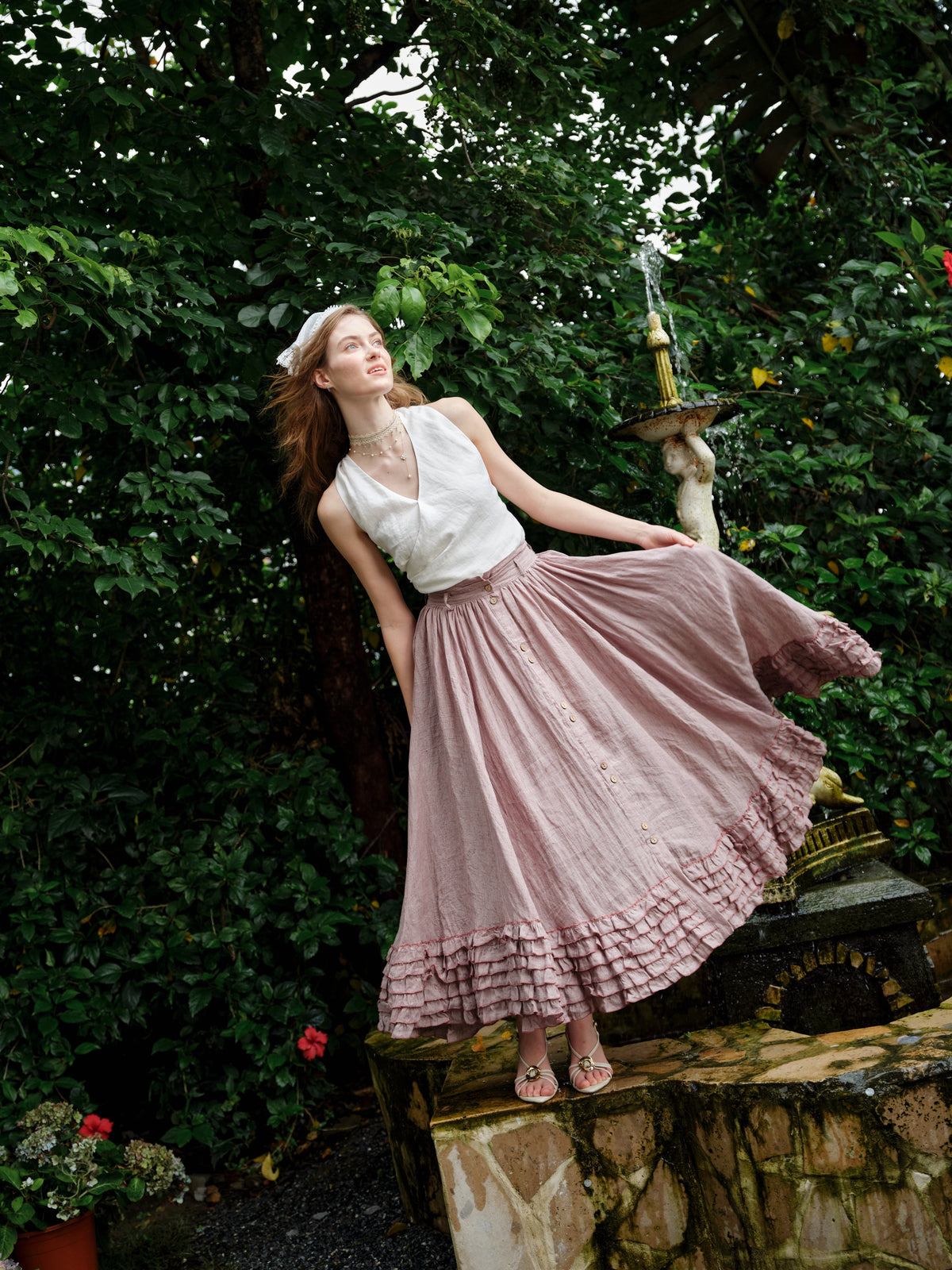 Dorothy 27 | Ruffled maxi linen skirt