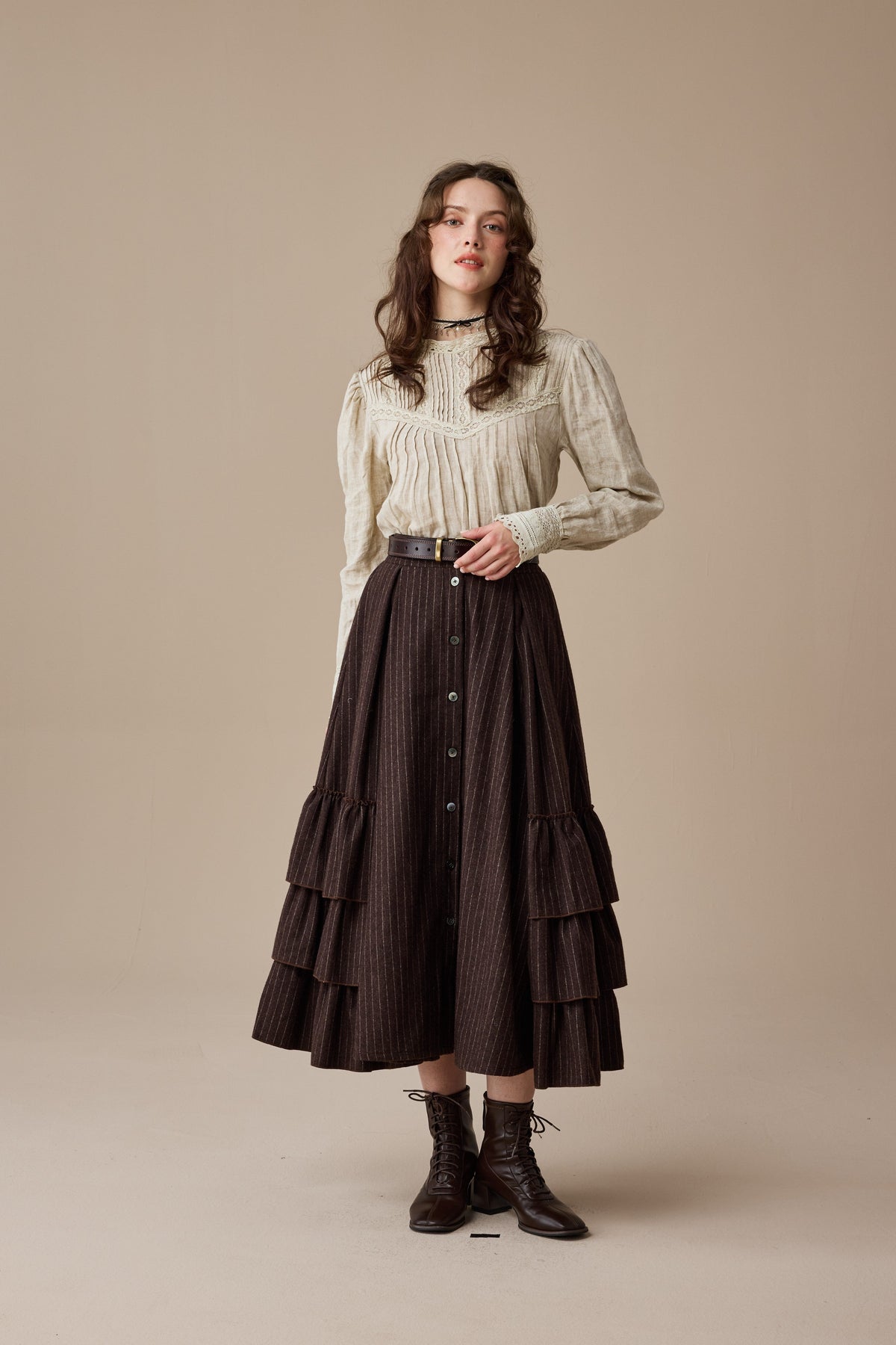 Kaite 18 |ruffled maxi wool skirt