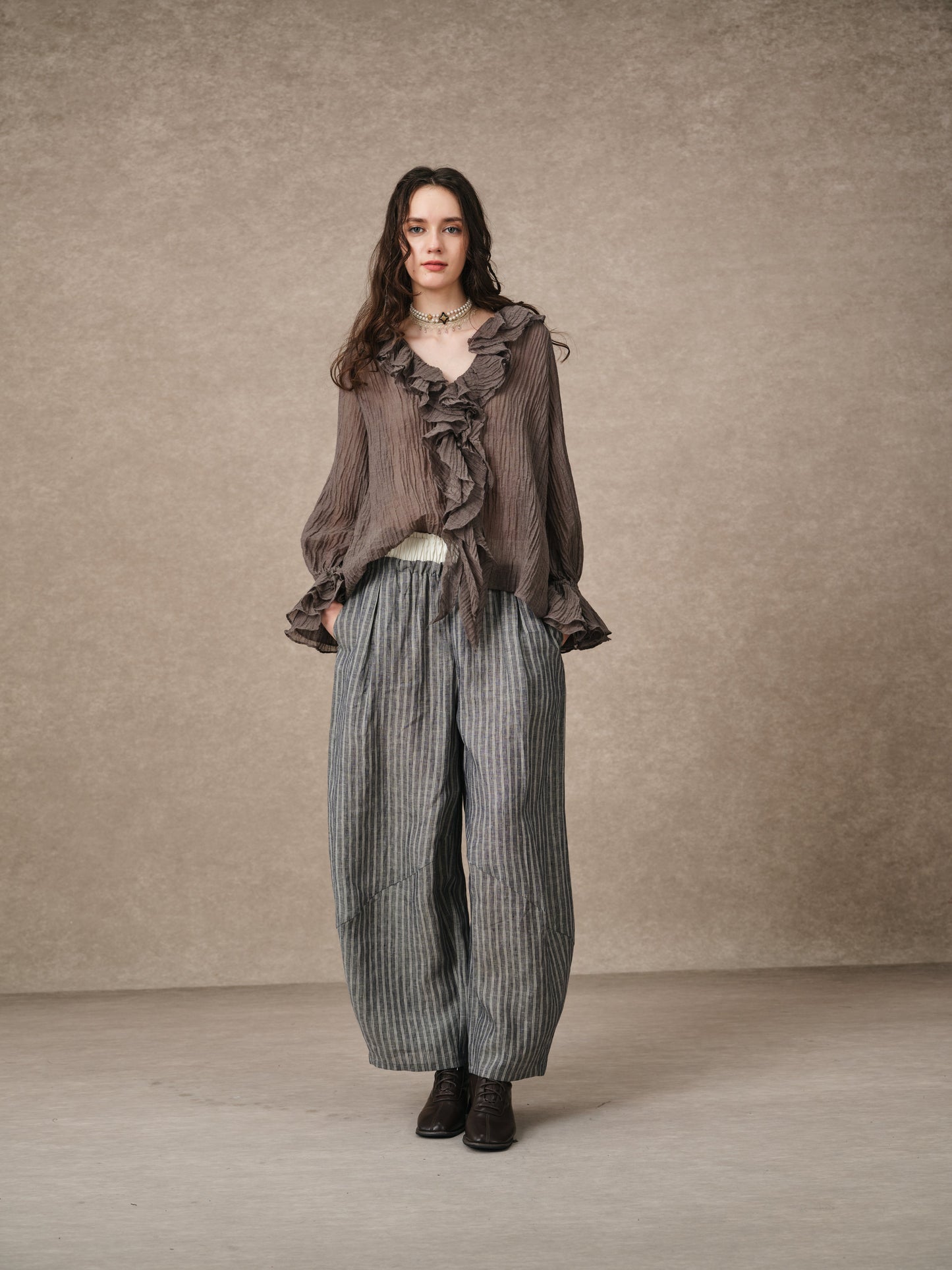 Nebula | Grey Ruffle Oversized Shirt