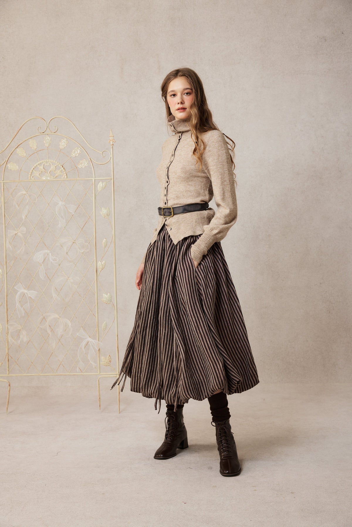 Camellia Bubble 22 | Drawstring Bubble Linen Skirt