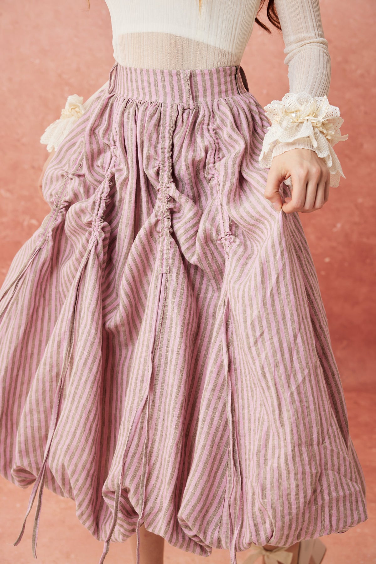 Camellia Bubble 22 | Drawstring Bubble Linen Skirt