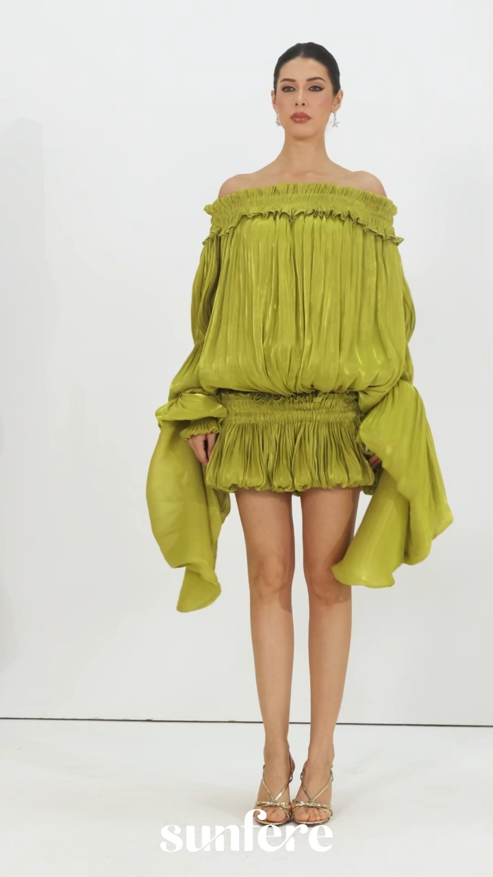 Want The Best Green Off Shoulder Ruffle Mini Dress