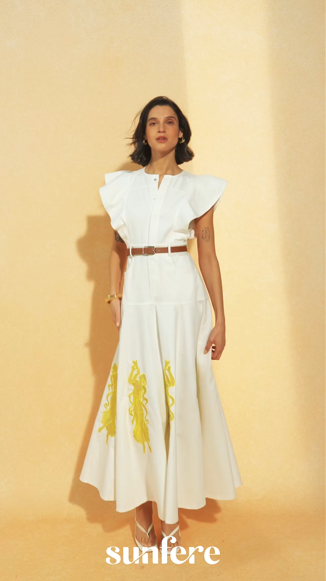 Something Lovely White Figure Embroidery Ruffle Sleeve Maxi Dress