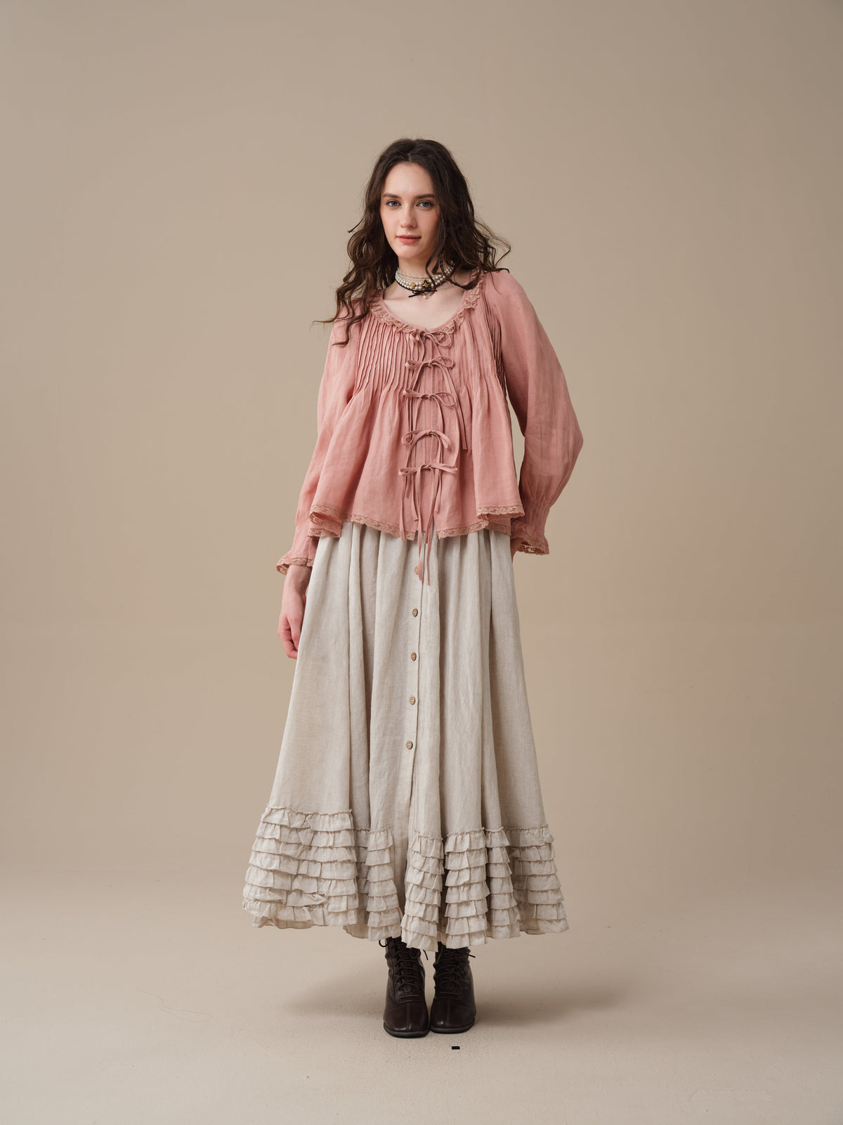 Isadora | Ruby Linen Poet Shirt