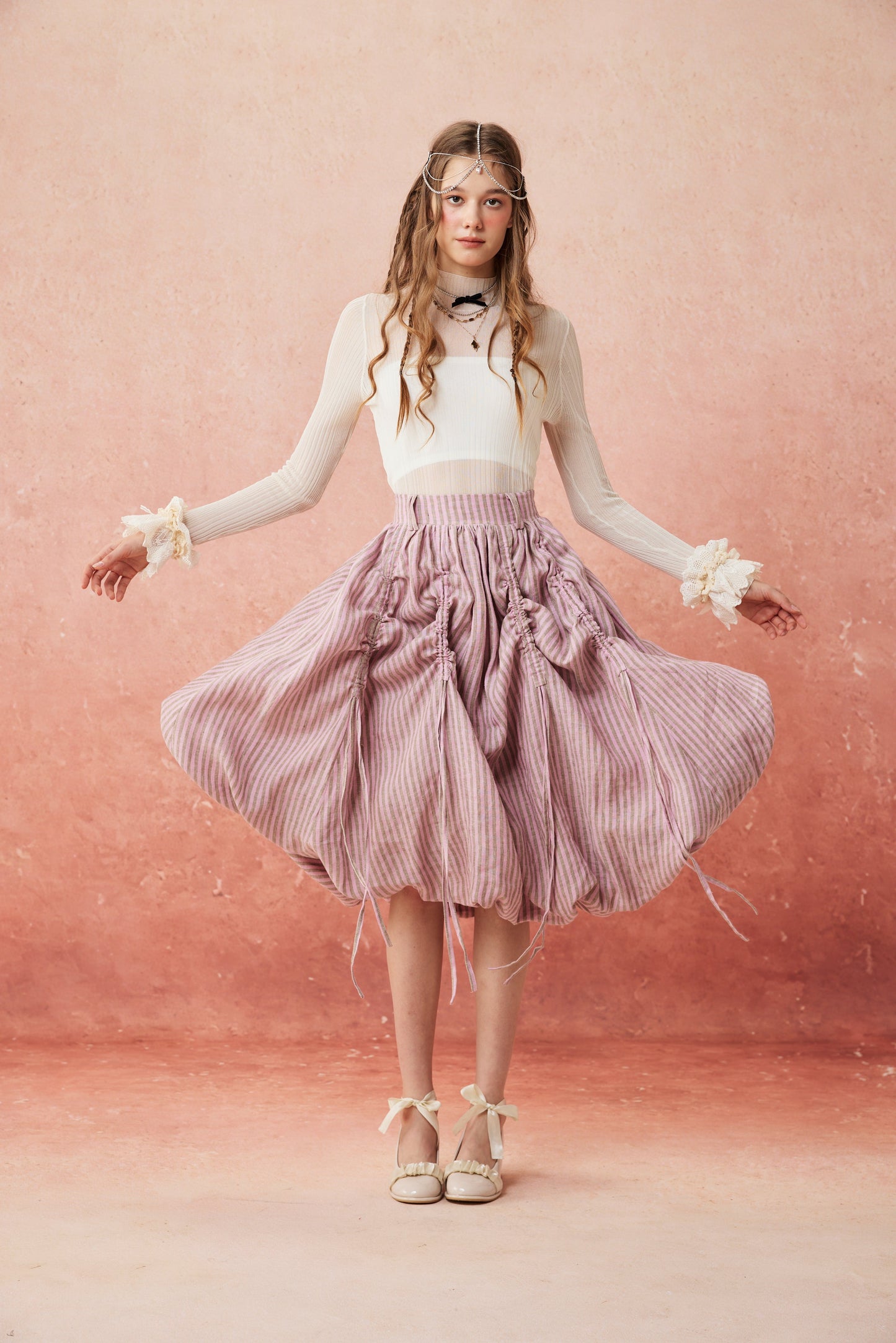 Camellia Bubble 22 | Drawstring Bubble Linen Skirt
