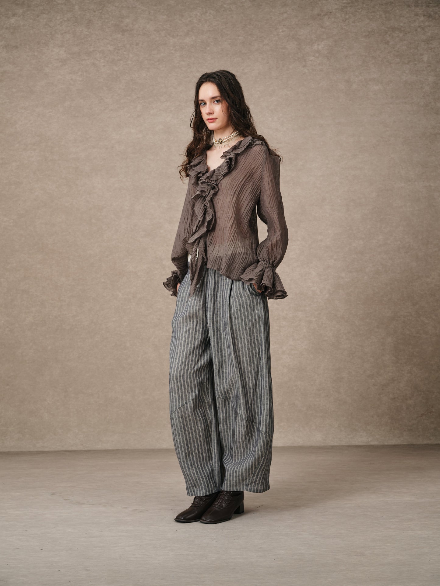 Nebula | Grey Ruffle Oversized Shirt