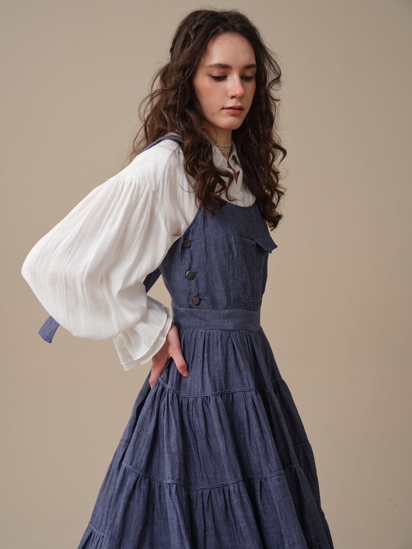 Heather 12 | Linen Apron Maxi Dress