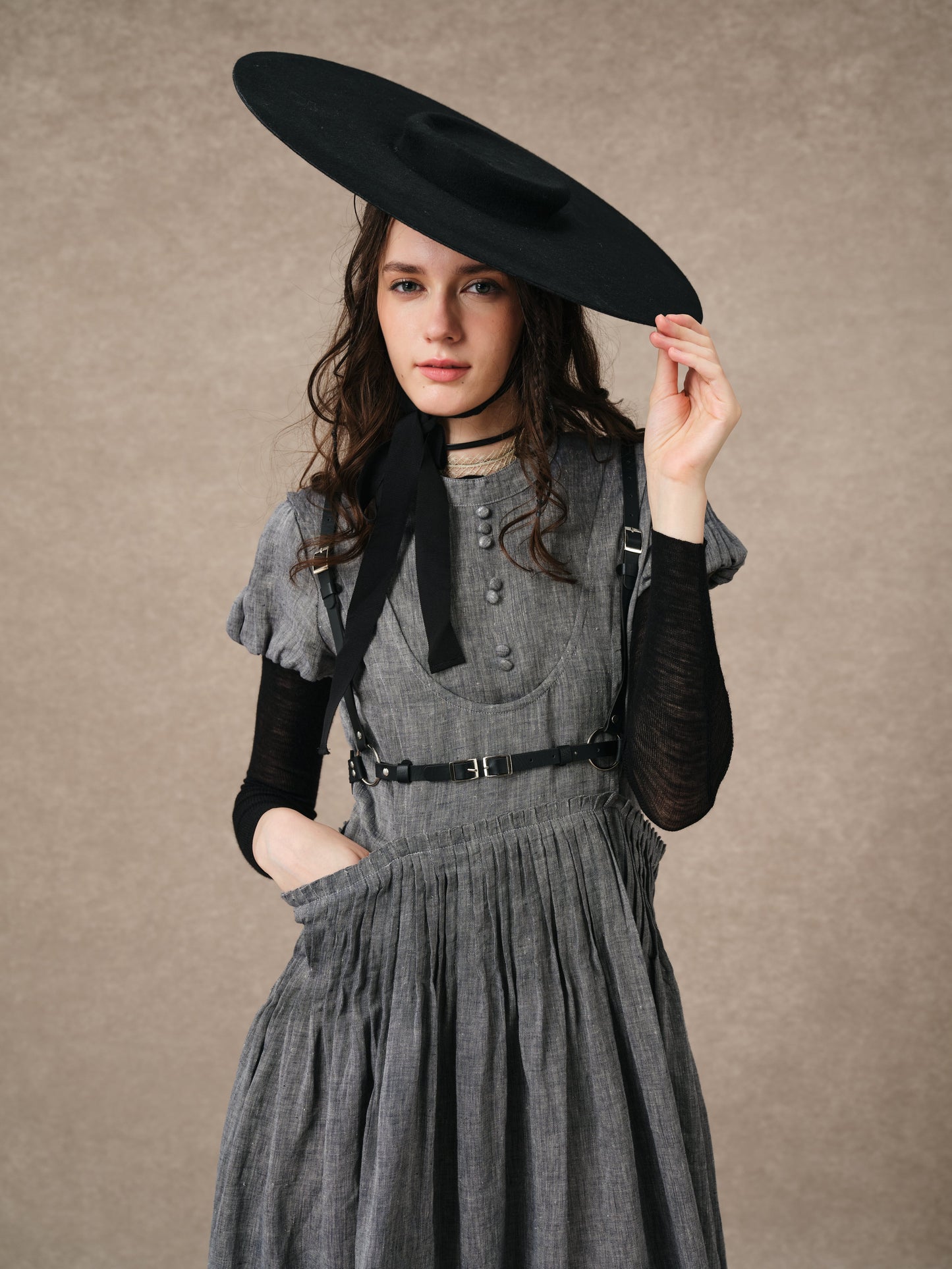 Thistle 09 | Smocked Bib Linen Midi Dress