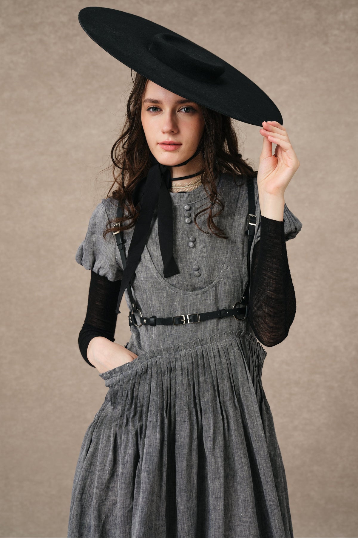 Thistle 09 | Smocked Bib Linen Midi Dress