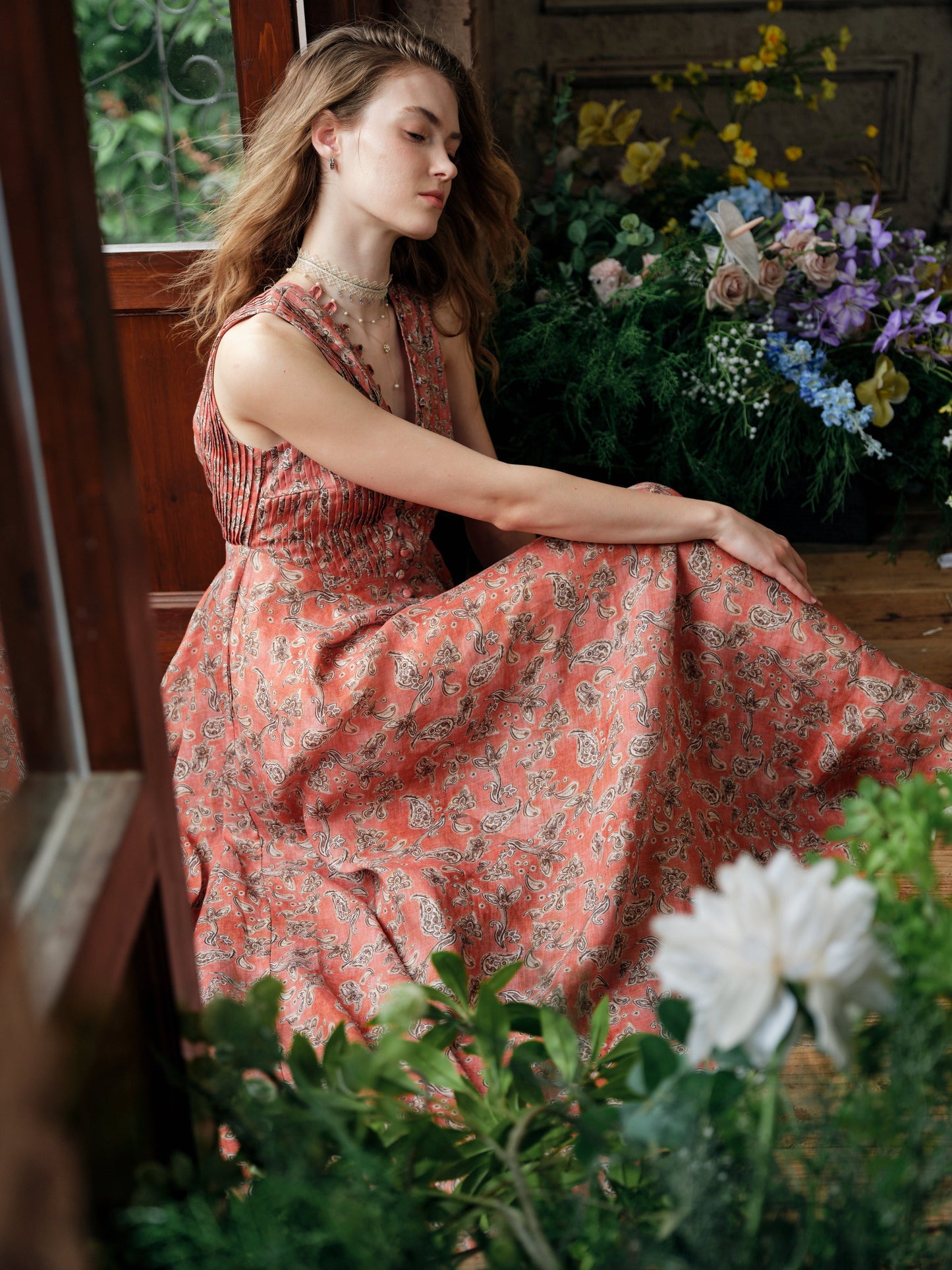 Rebecca 18 | Pleated Maxi Linen Dress