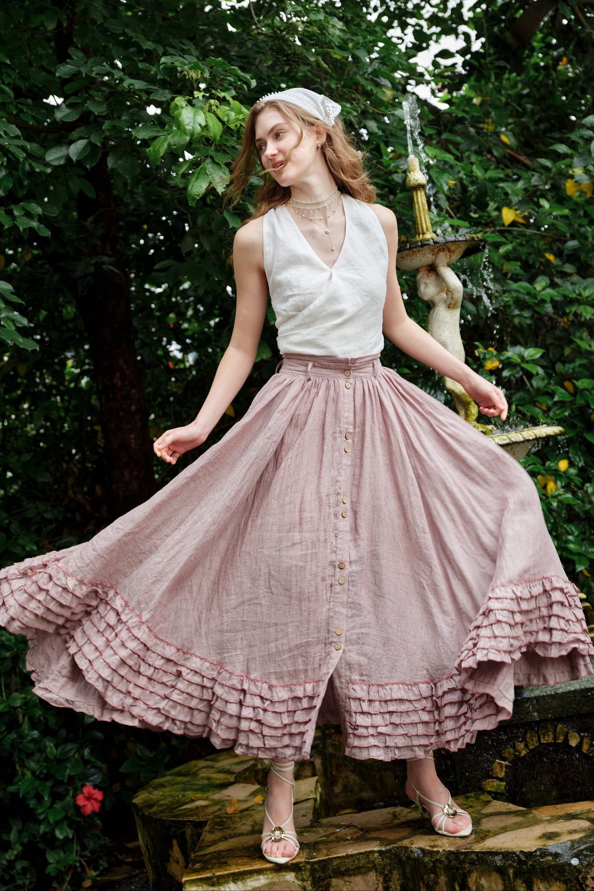 Dorothy 27 | Ruffled maxi linen skirt