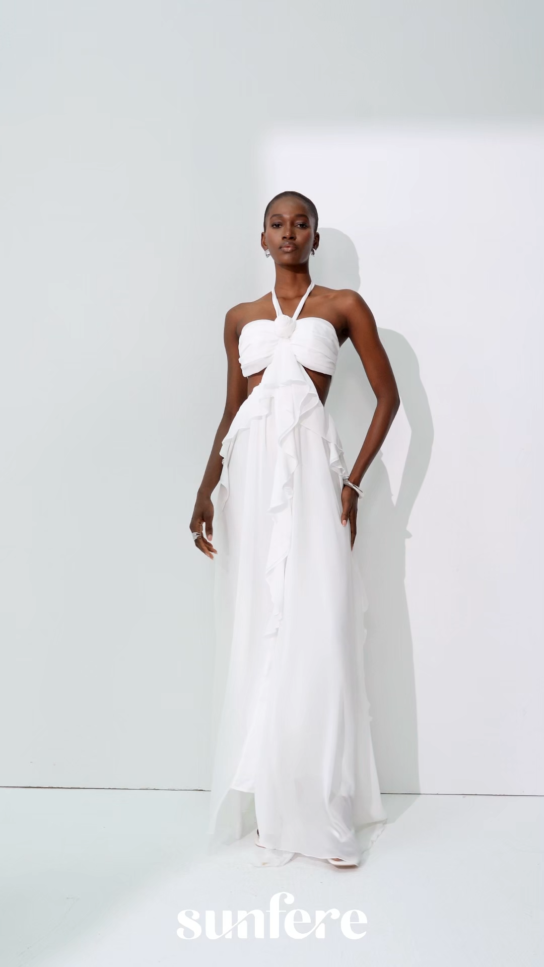 Maggie Halter Cut-Out Ruffle Maxi Dress