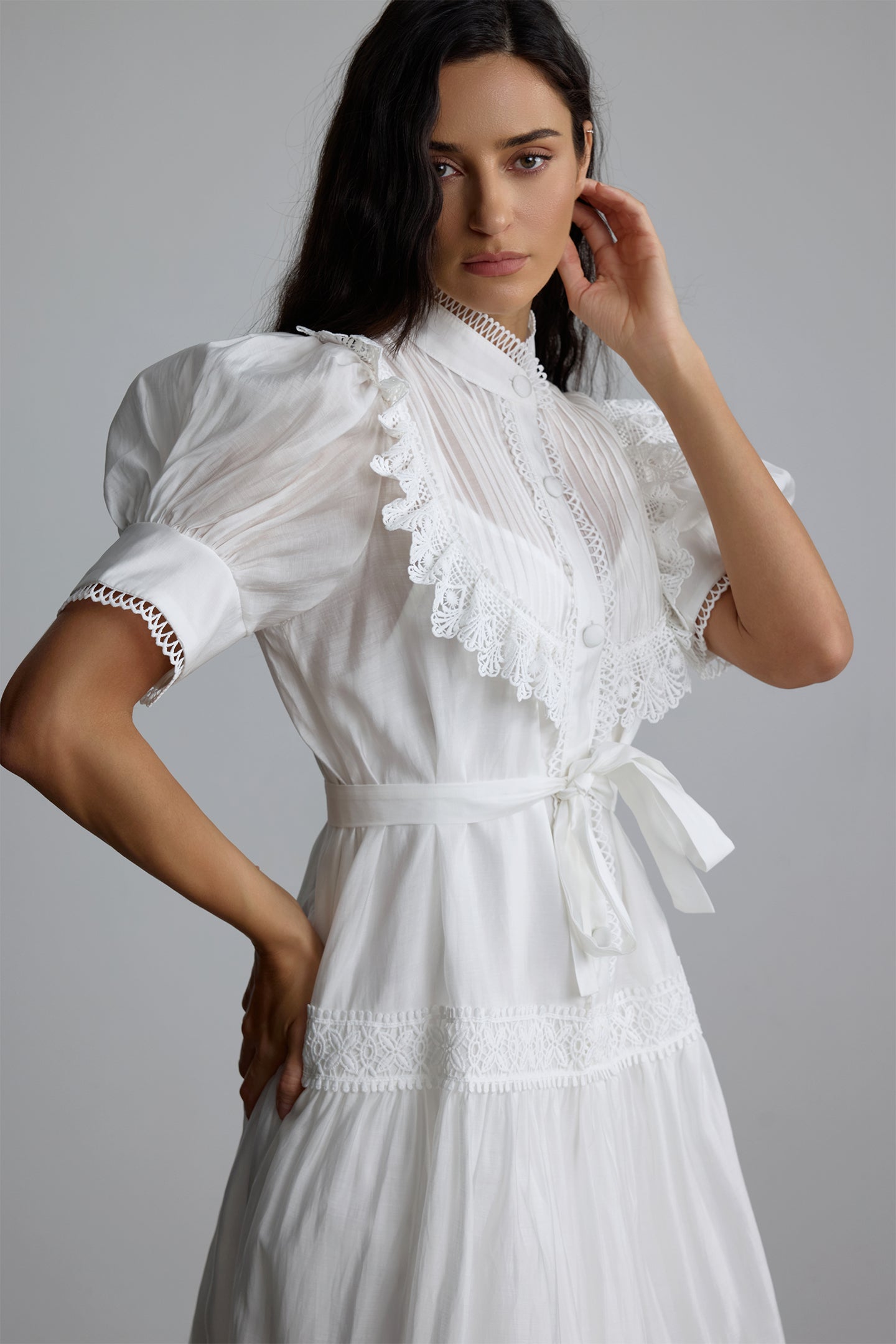 Annette Lace Trim Puff Sleeve Mini Dress