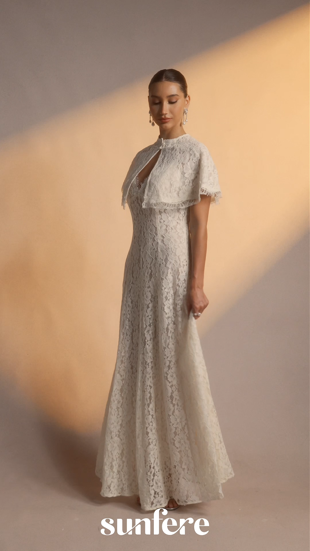 Make An Entrance White Floral Lace Maxi Dress With Cape