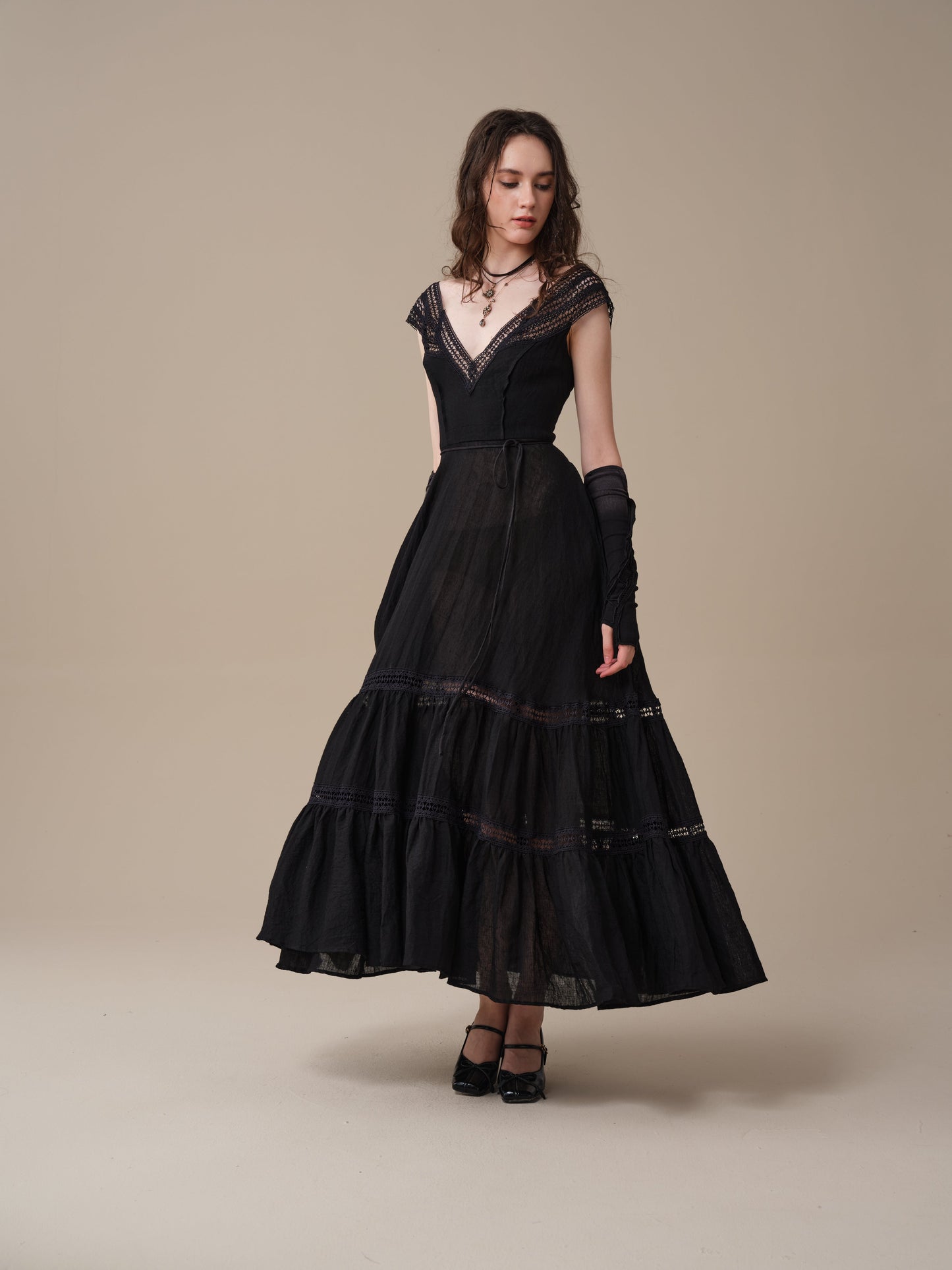 Cherry Tree 25 | Lace Linen flared dress