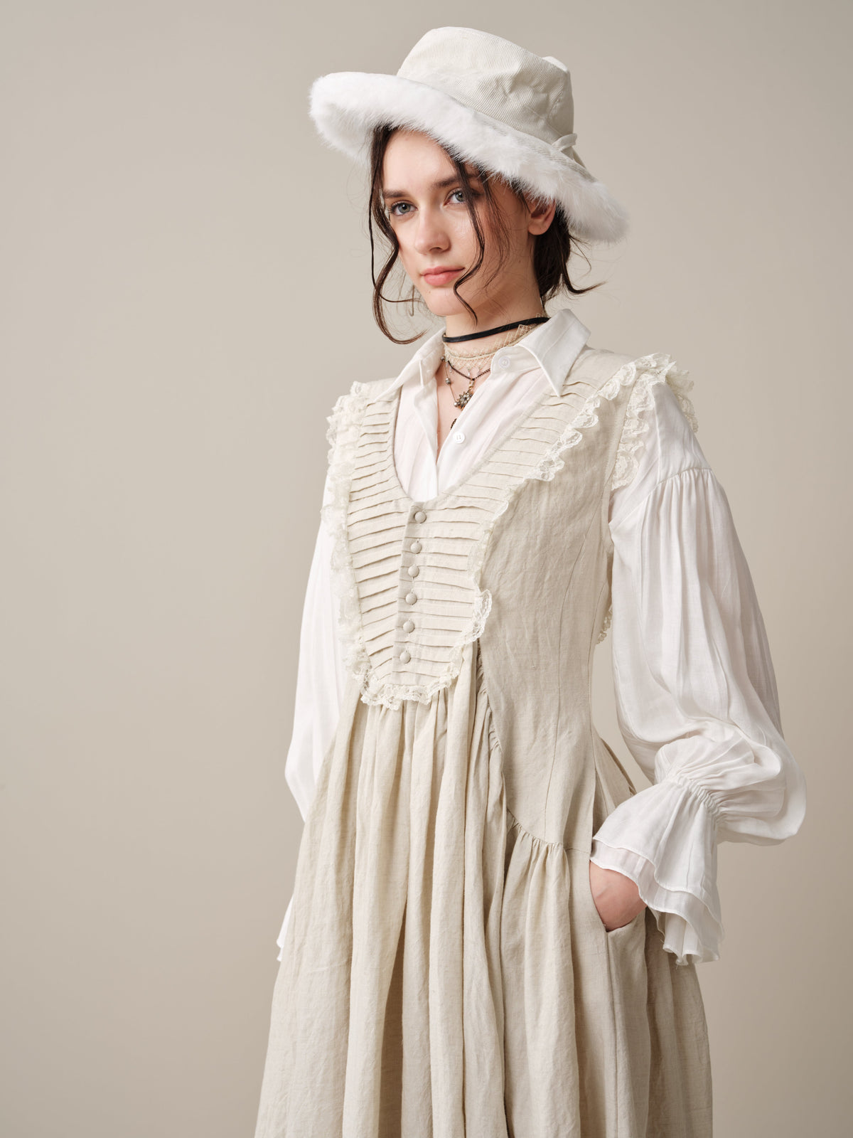 Edith 14 | Pleated Corset Linen Dress