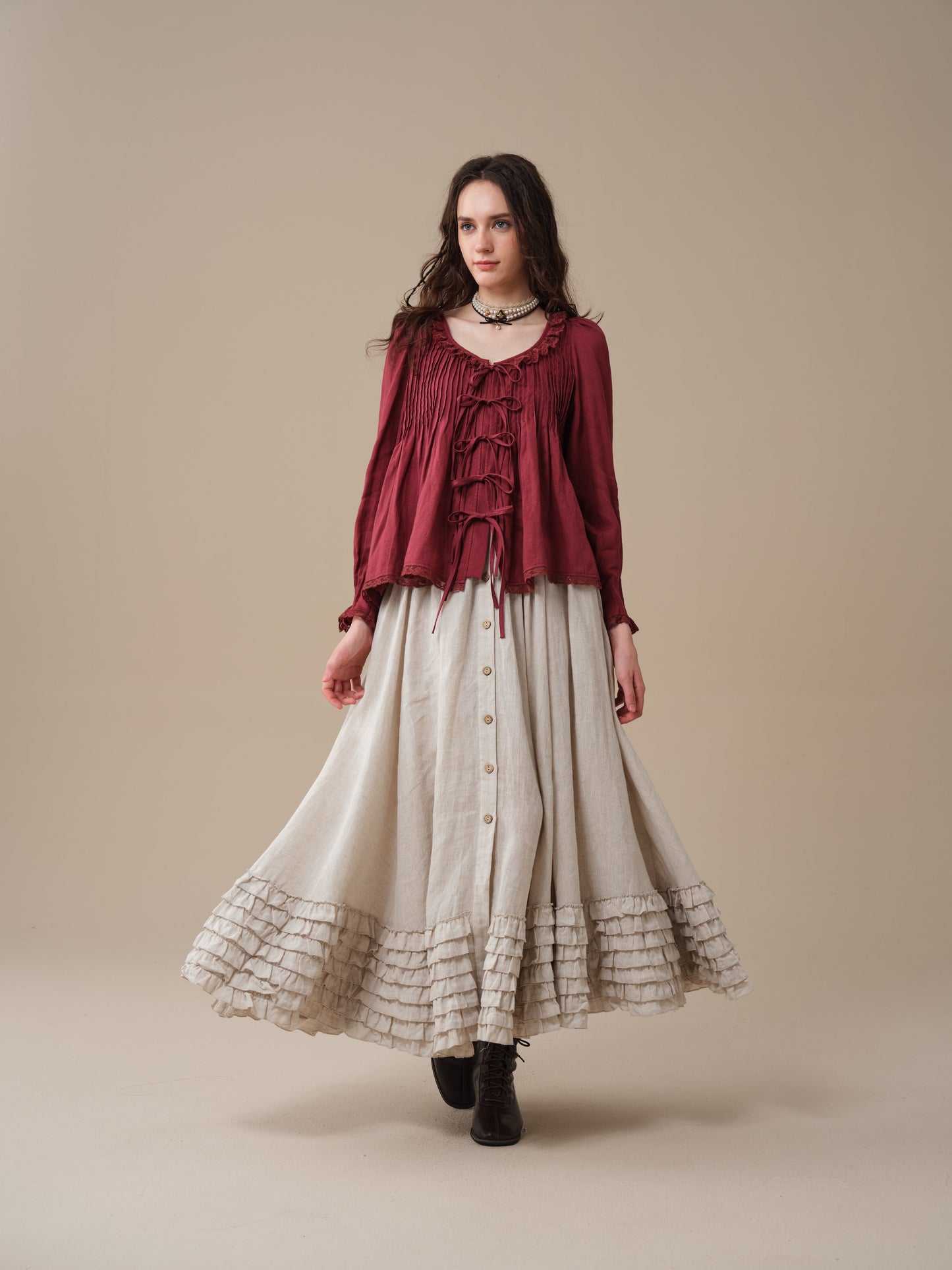 Isadora | Ruby Linen Poet Shirt