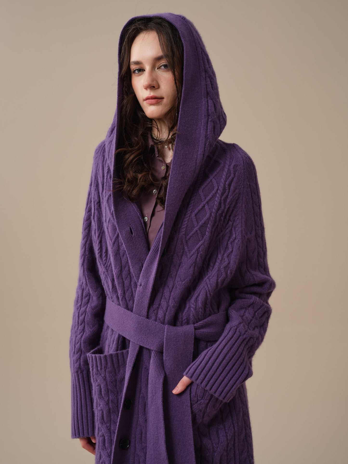 Hudson 15 | 100% wool hooded cardigan coat
