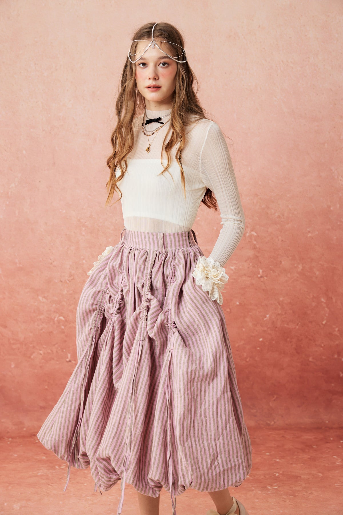Camellia Bubble 22 | Drawstring Bubble Linen Skirt