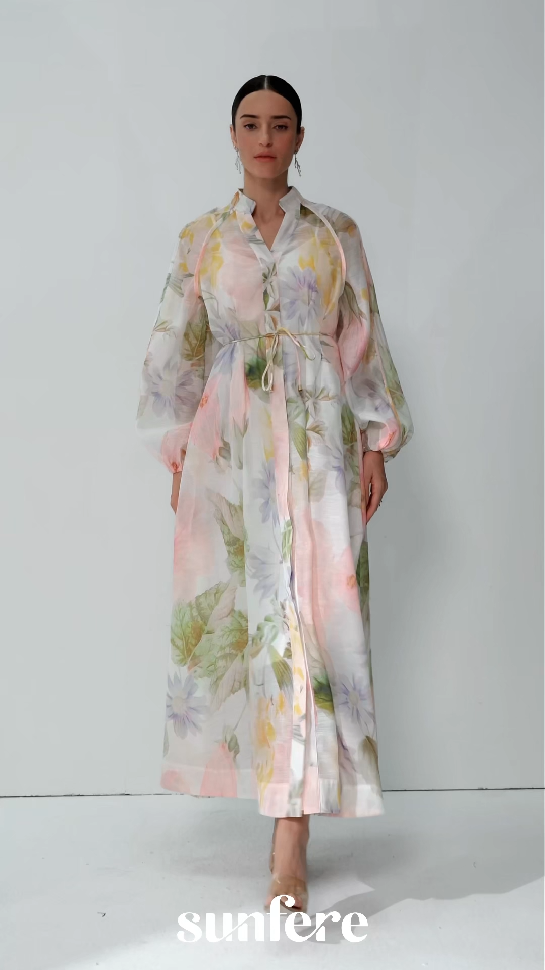 Petals in Motion White Floral Print Long Sleeve Maxi Dress