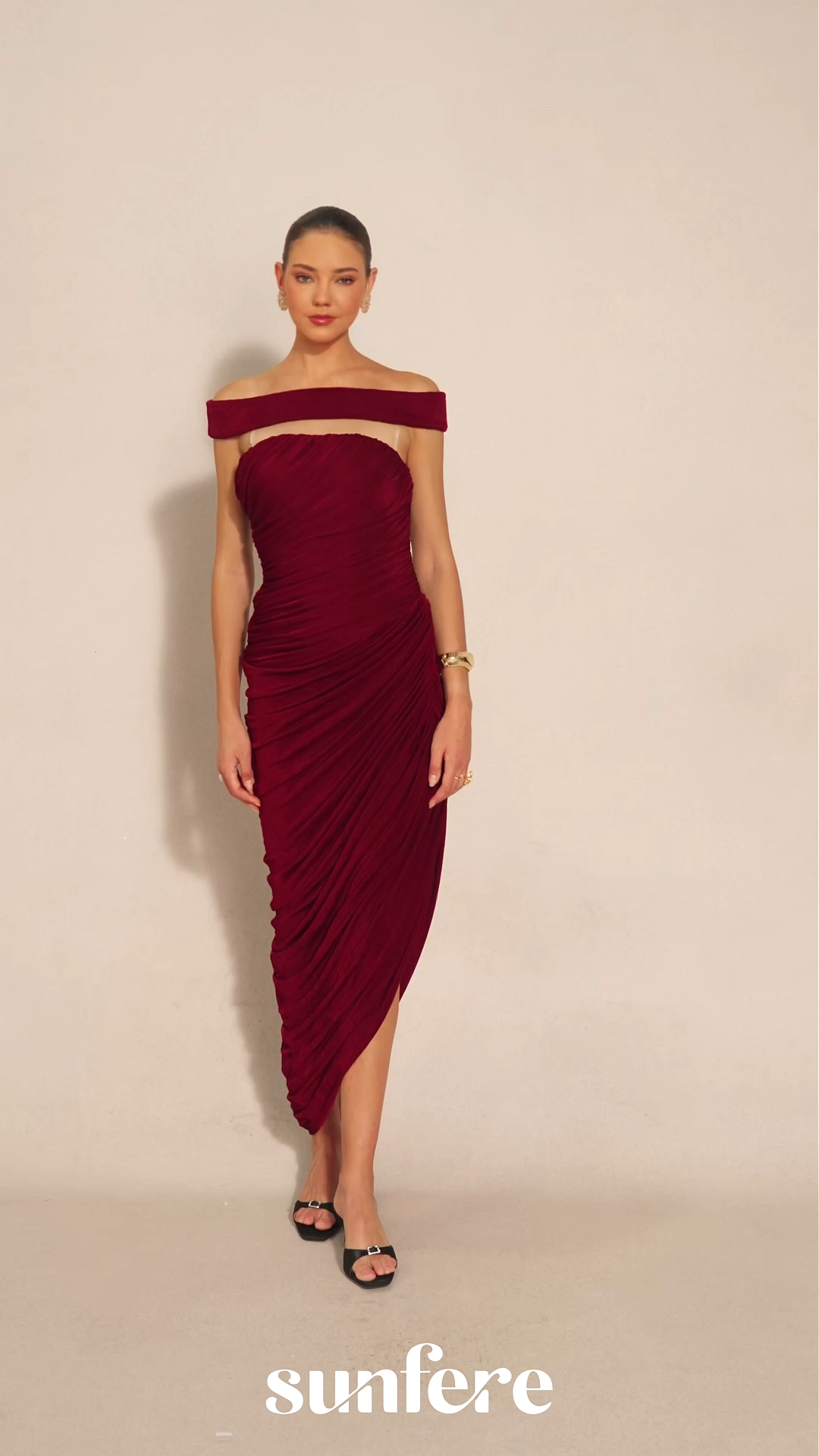 Midnight Affair Burgundy Off Shoulder Side Slit Knit Maxi Dress