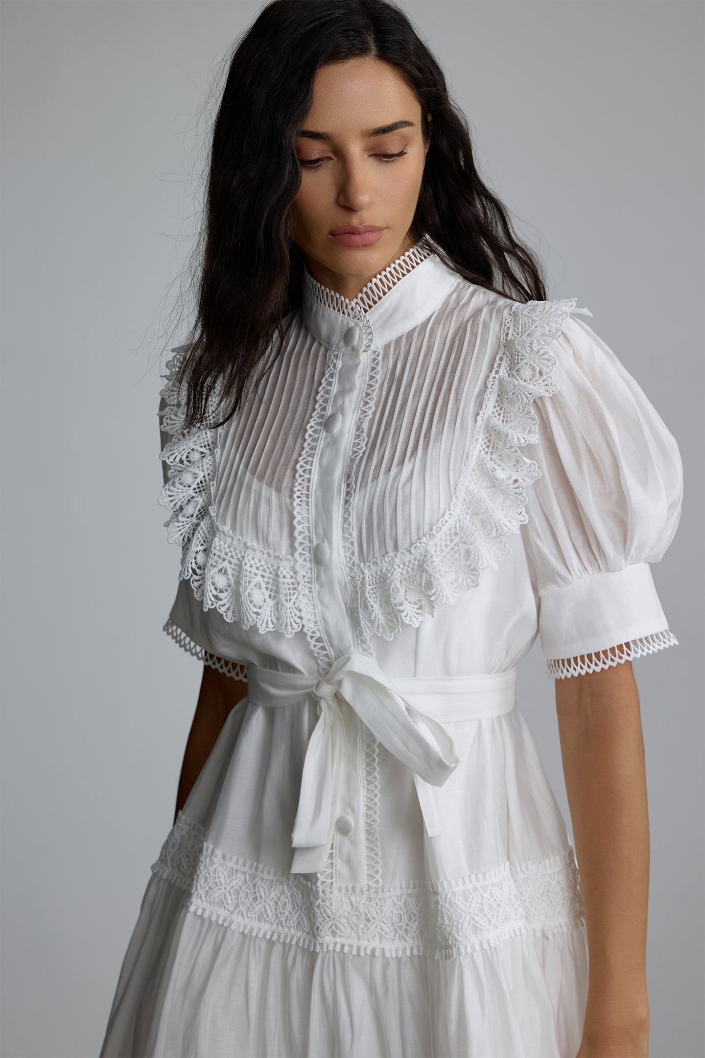 Annette Lace Trim Puff Sleeve Mini Dress